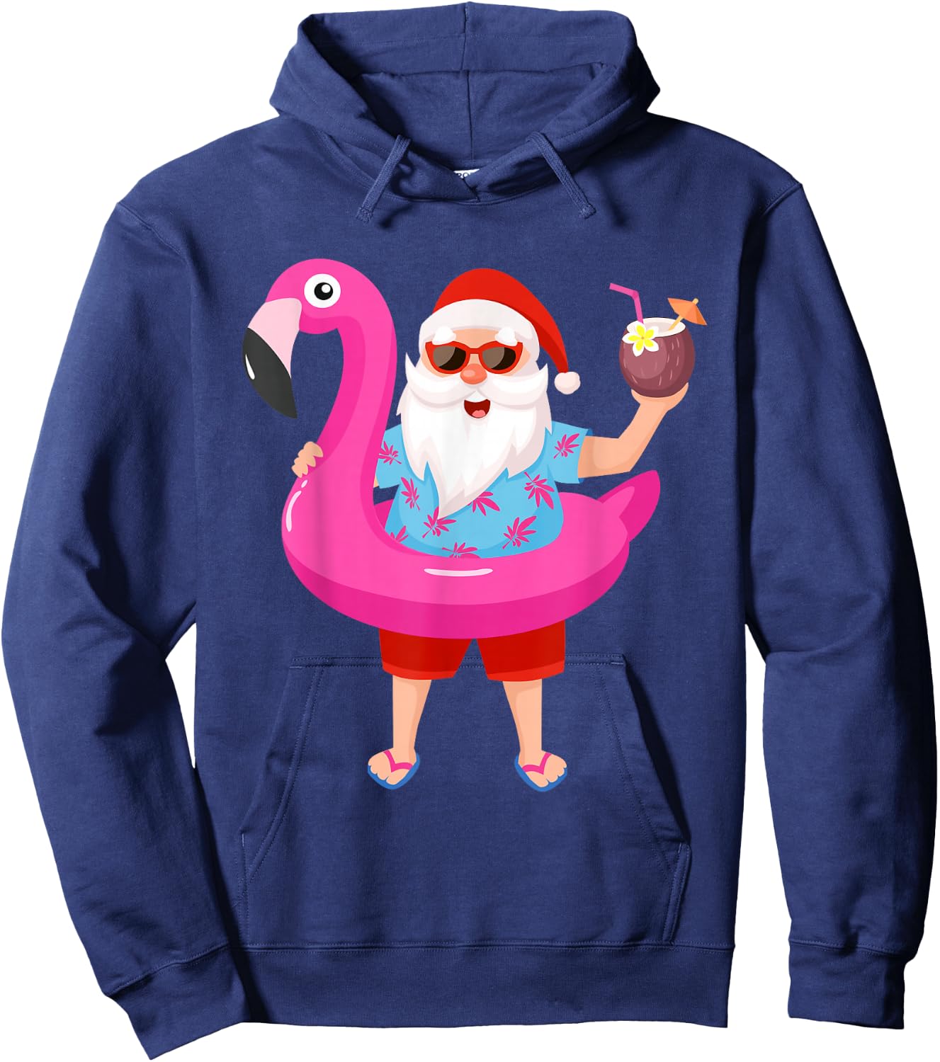 Funny Christmas in July Summer Flamingo Float Xmas Men Women Hoodie - Hoodie | Navy