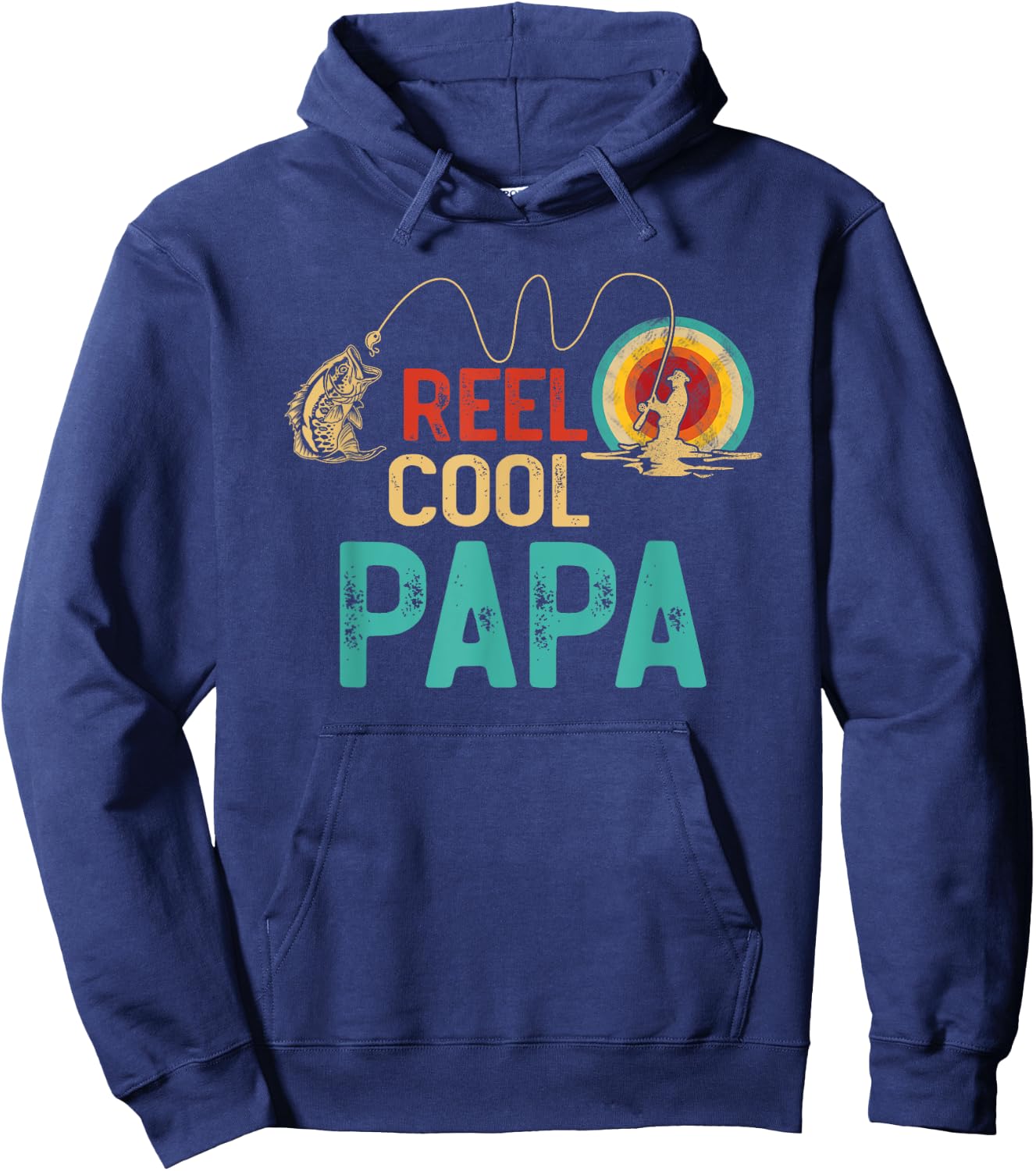 Reel Cool Papa Vintage Retro Fishing Funny Fisherman Papa Hoodie - Hoodie | Navy