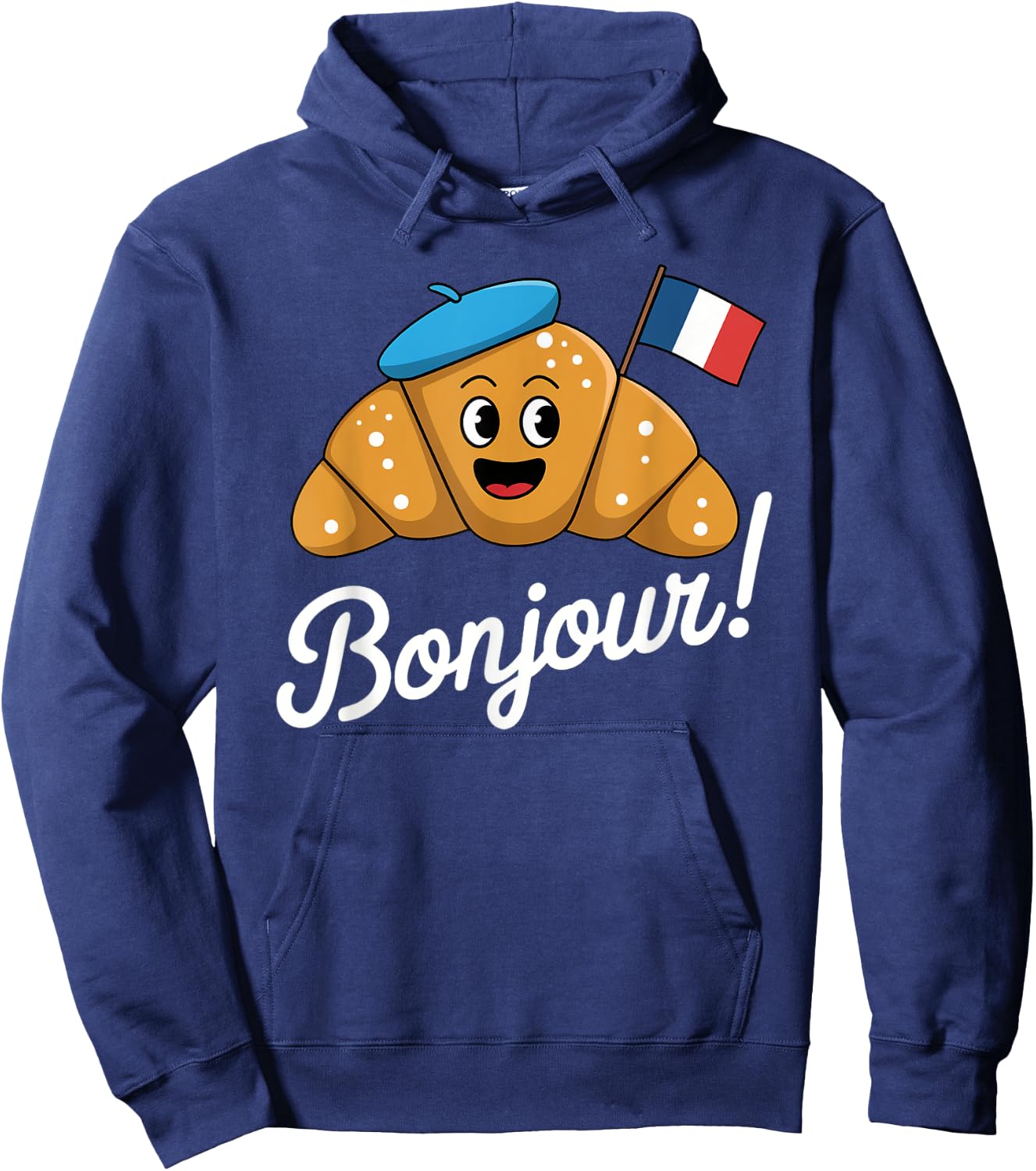 Hello Croissant Cartoon French Pastry Humor Croissant Cute Hoodie - Hoodie | Navy