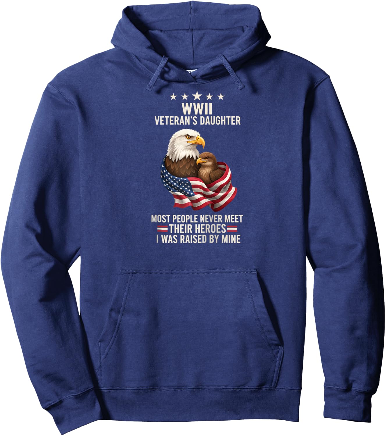 Bird WWII Veteran's Daughter Eagle & Flag, I was Raised By Raglan Baseball Hoodie - Hoodie | Navy
