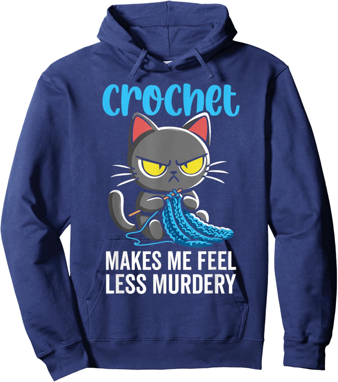 Crochet Makes me Feel Less Murdery cat Crochet Hoodie - Hoodie | Navy