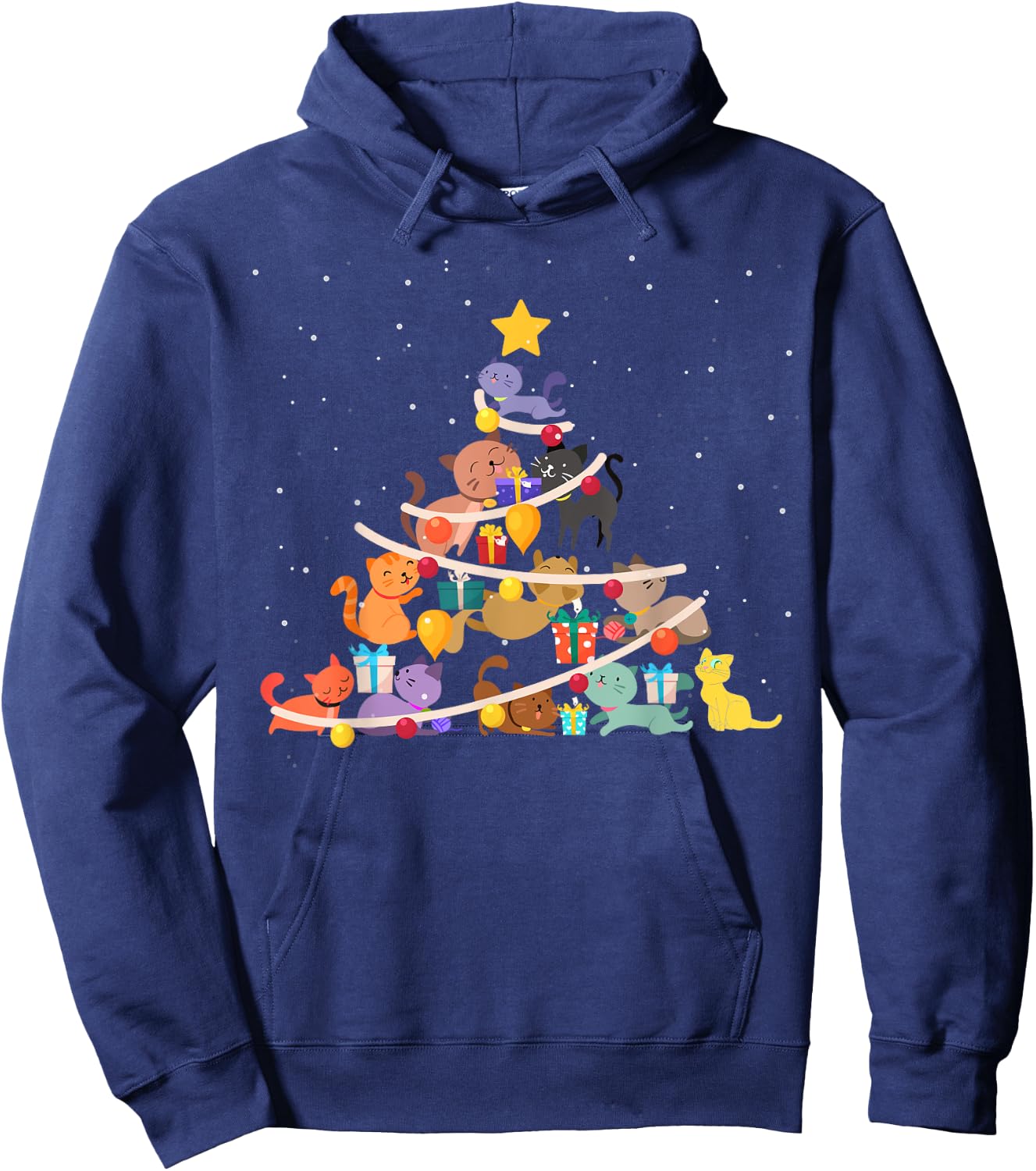 Funny Cat Christmas Tree Cute Cats Design Women Men Girl Boy Hoodie - Hoodie | Navy