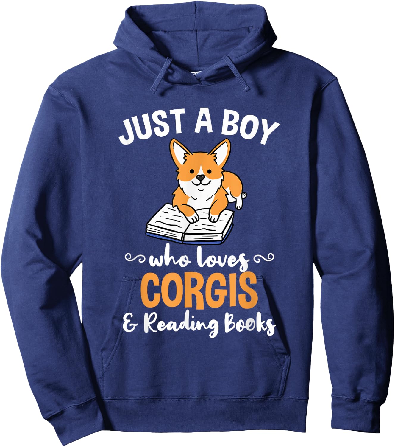 Just A Boy Who Loves Corgis And Reading Books Hoodie - Hoodie | Navy
