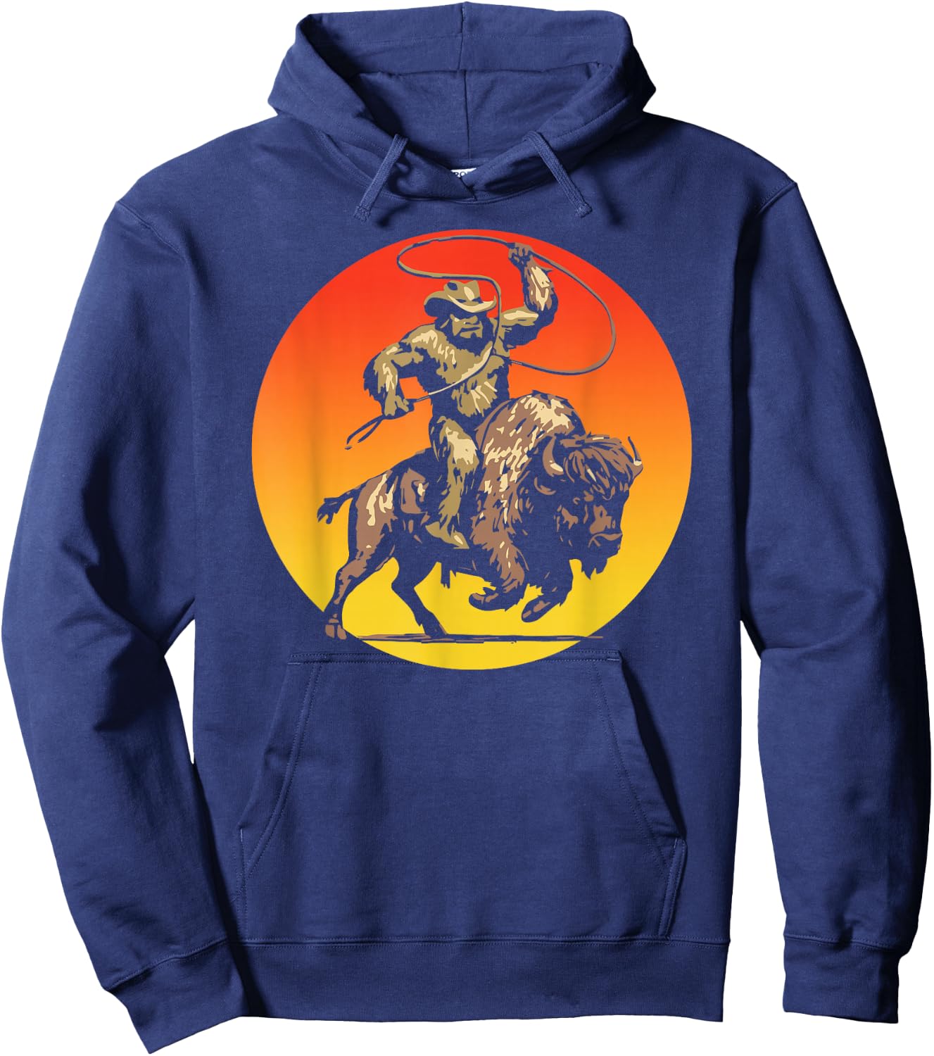 Sasquatch on a Bison Bigfoot Buffalo Outdoor Western Hoodie - Hoodie | Navy