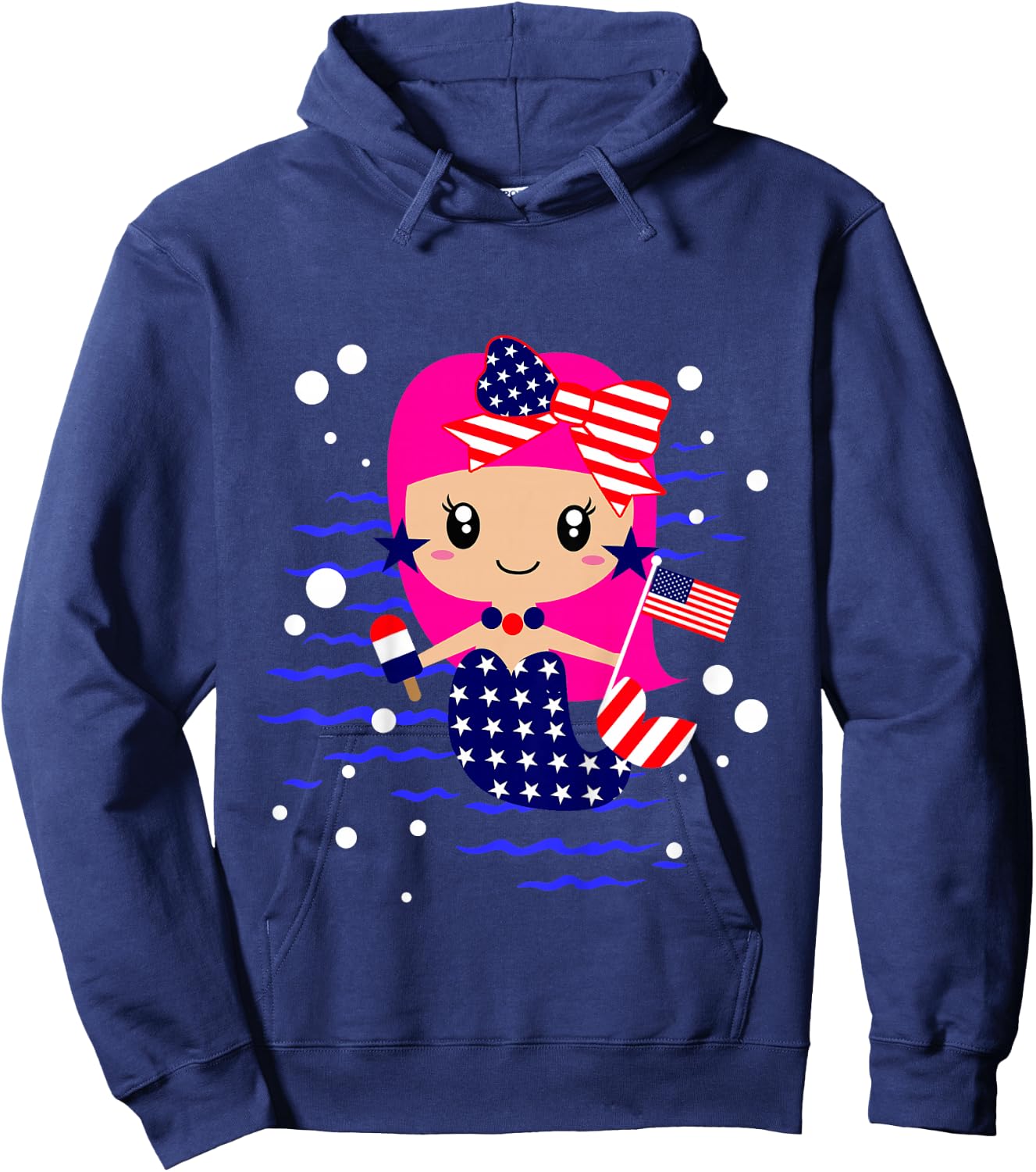 Girls 4th of July Cute Mermaid Toddler Patriotic Baby Flag Hoodie - Hoodie | Navy