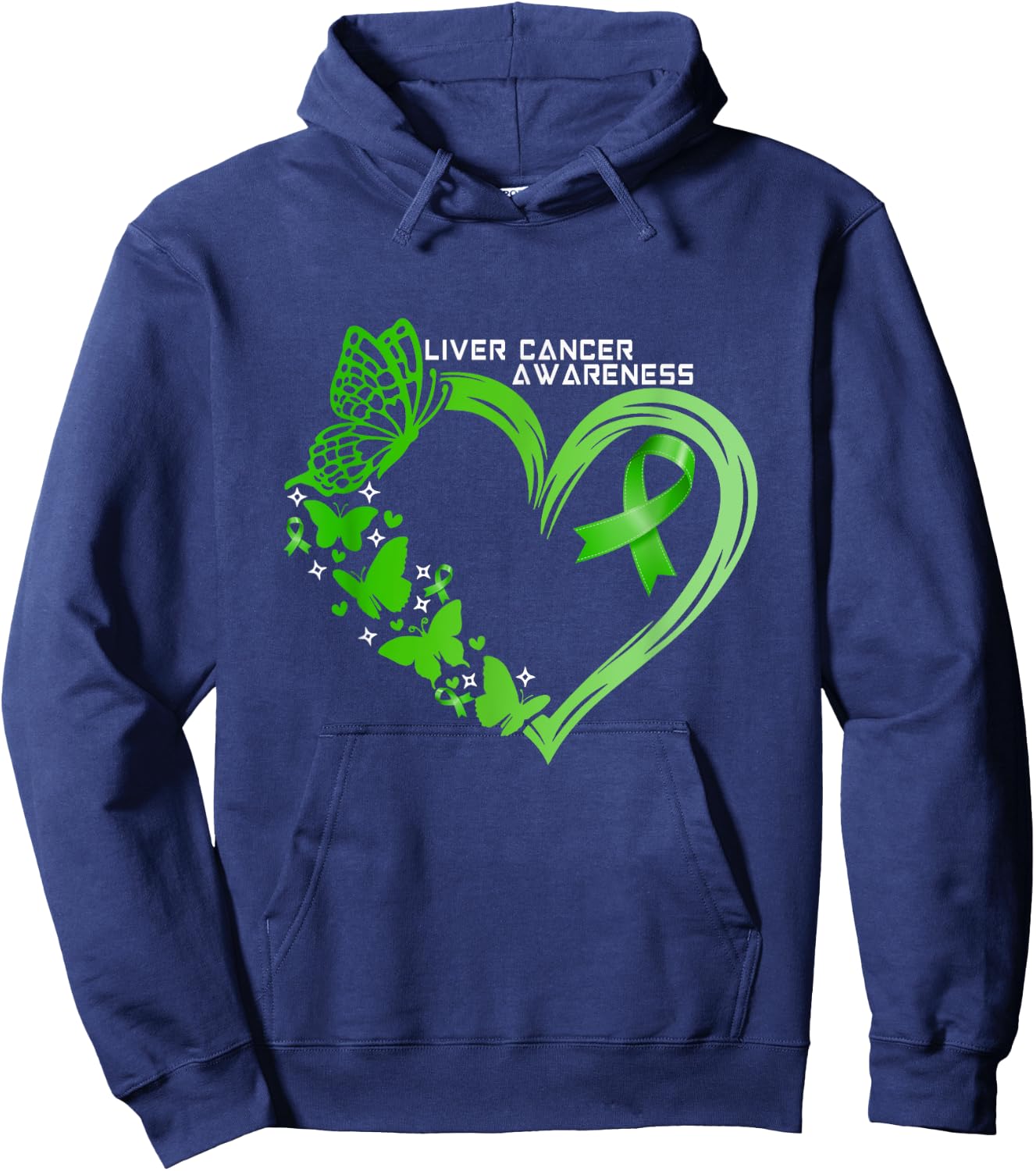 Liver Cancer Awareness Green Ribbon Liver Cancer Warrior Hoodie - Hoodie | Navy