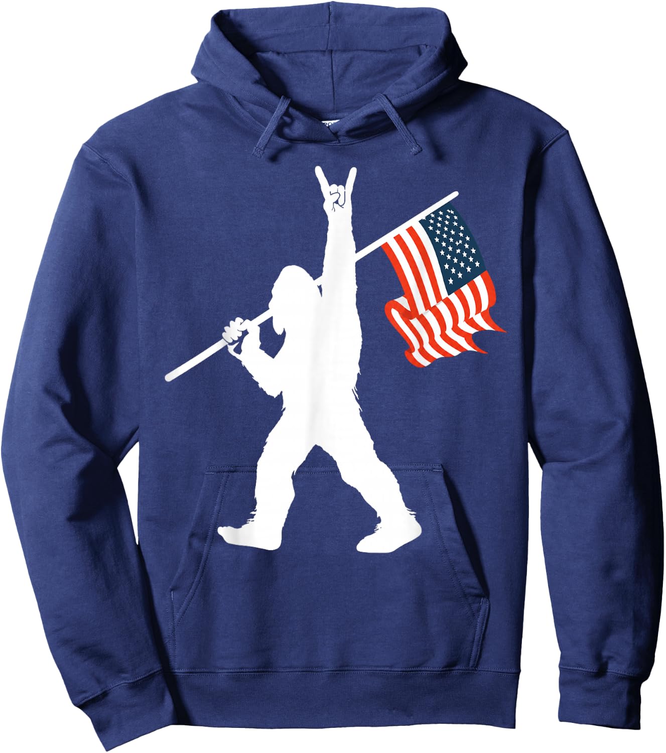 Big Foot Bigfoot Sasquatch American Flag Patriotic 4th July Hoodie - Hoodie | Navy