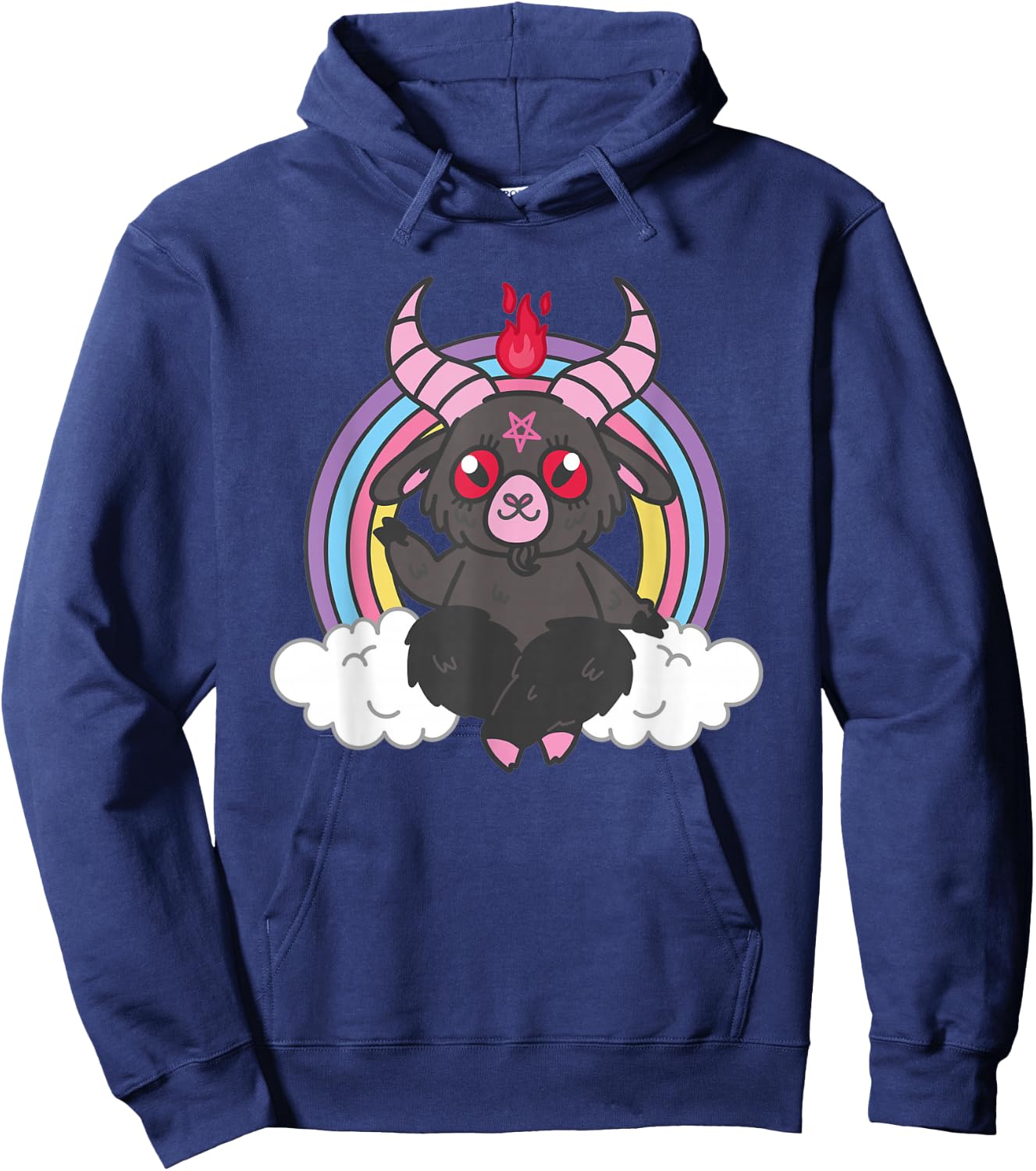 Pastel Goth Cute Kawaii Weird Goat Rainbow Satanic Pentagram Hoodie - Hoodie | Navy
