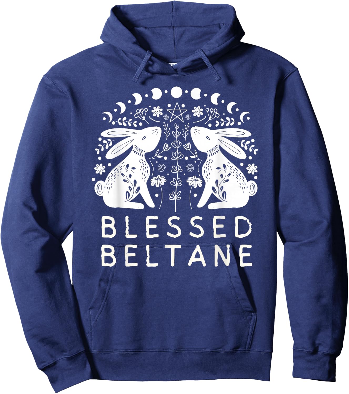 Pagan Rabbits and Flowers Beltane Blessings Paganism Hoodie - Hoodie | Navy
