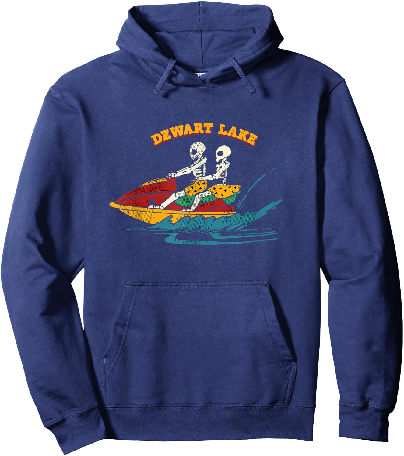Dewart Lake Indiana Funny Skeleton Jet Ski Retro Hoodie - Hoodie | Navy