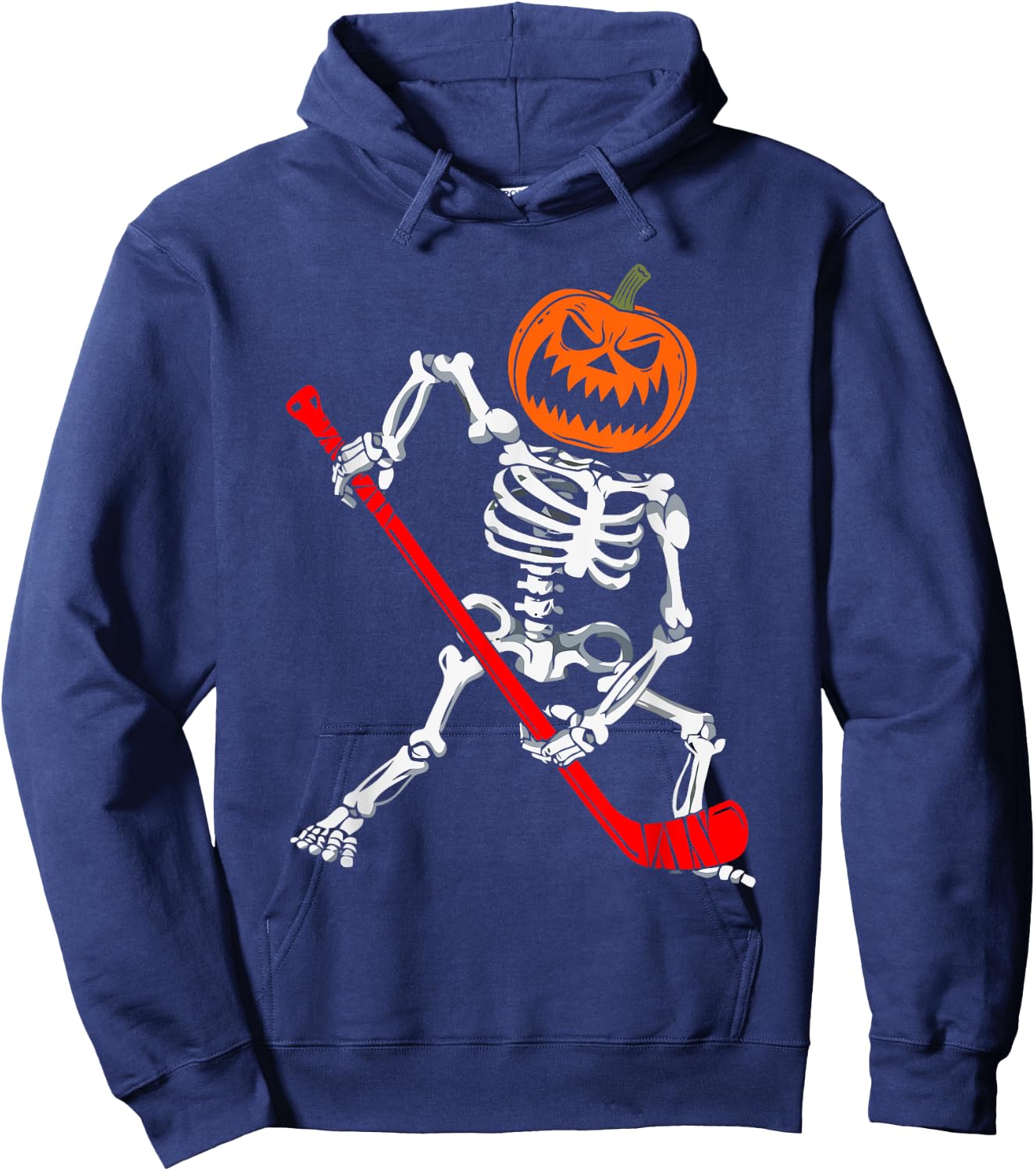 Skeleton Ice Hockey Halloween Pumpkin Hockey Boys Kids Hoodie - Hoodie | Navy