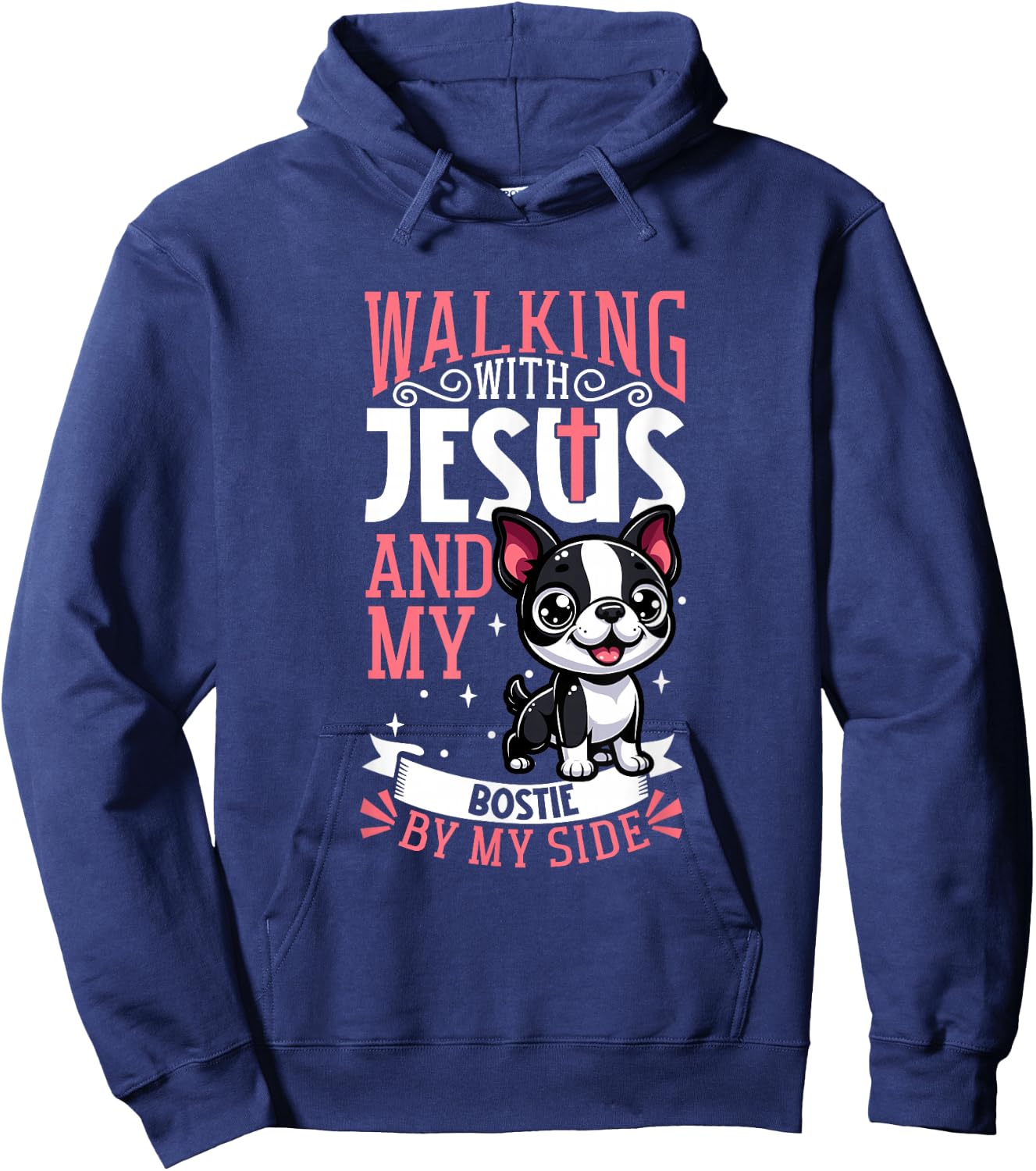 Jesus and dog - Boston Terrier Hoodie - Hoodie | Navy
