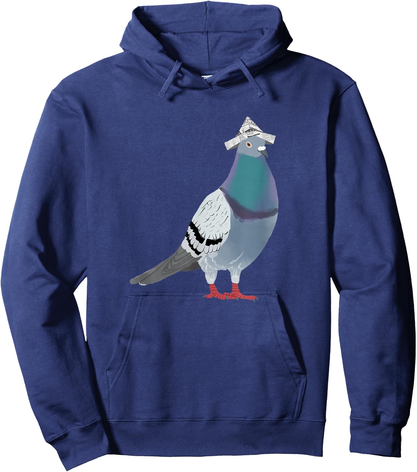 Pigeon with Newspaper Hat , black Hoodie - Hoodie | Navy