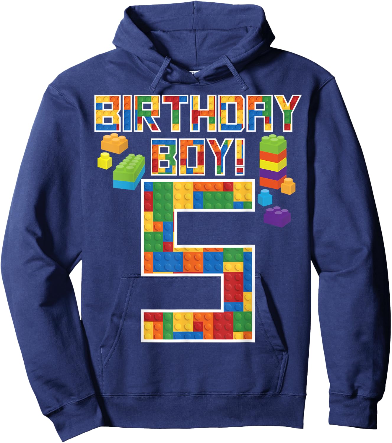 Cute 5th Birthday Gift 5 Years Old Block Building Boys Kids Hoodie - Hoodie | Navy