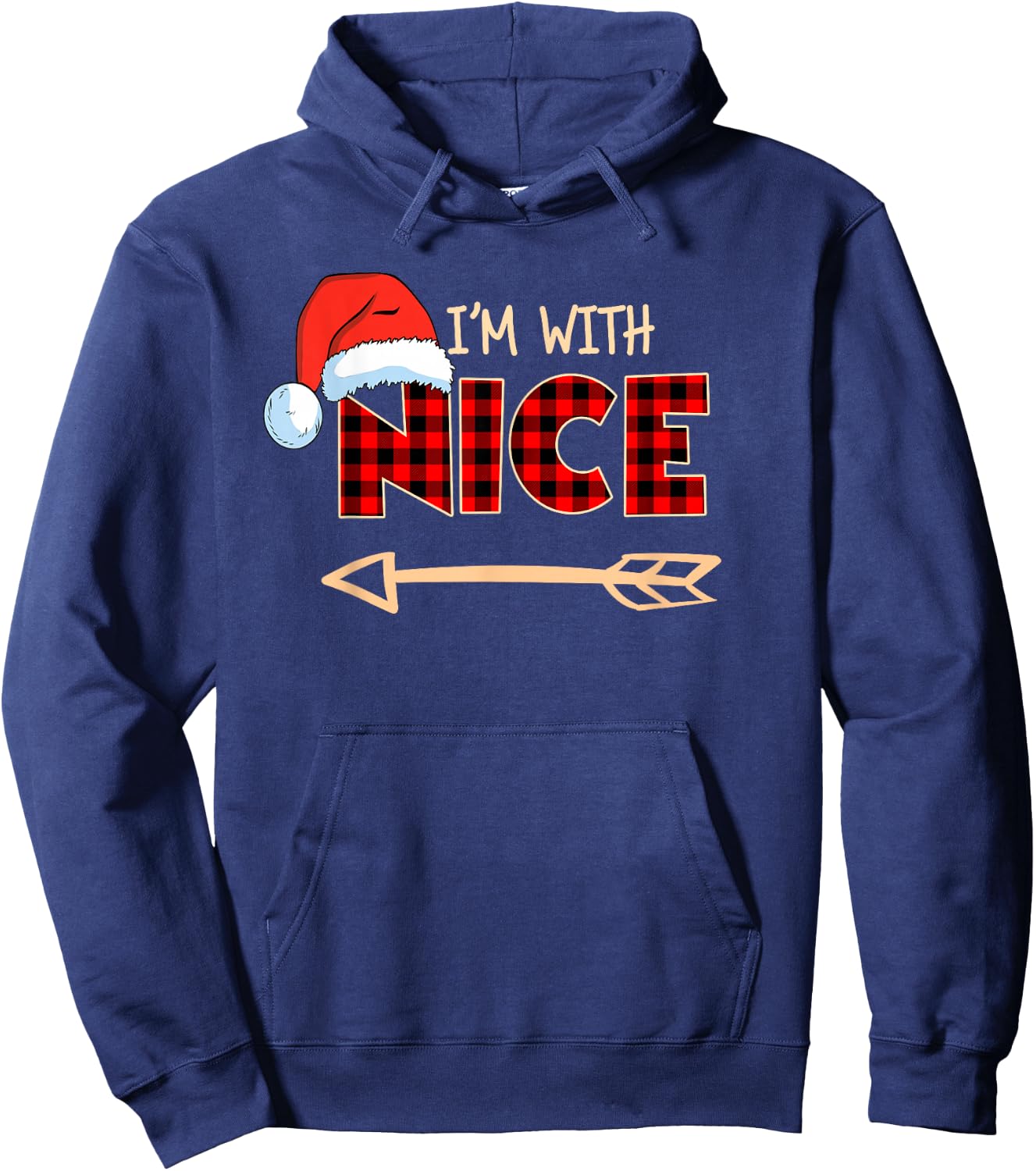Naughty or Nice Christmas Couple I'm With Nice Red Plaid Hoodie - Hoodie | Navy