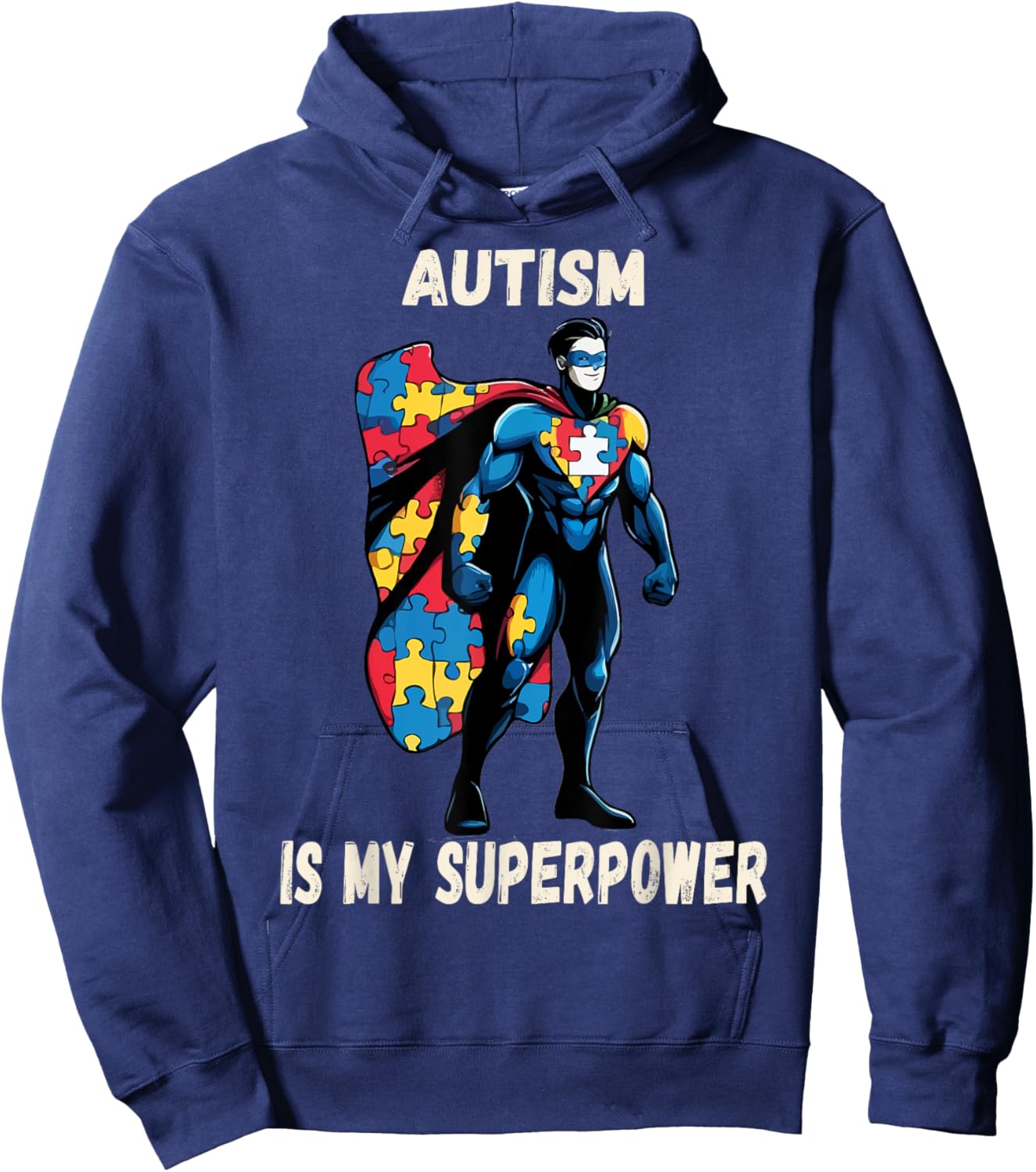 Children's Funny Autism Awareness SuperPower , Black, S Hoodie - Hoodie | Navy