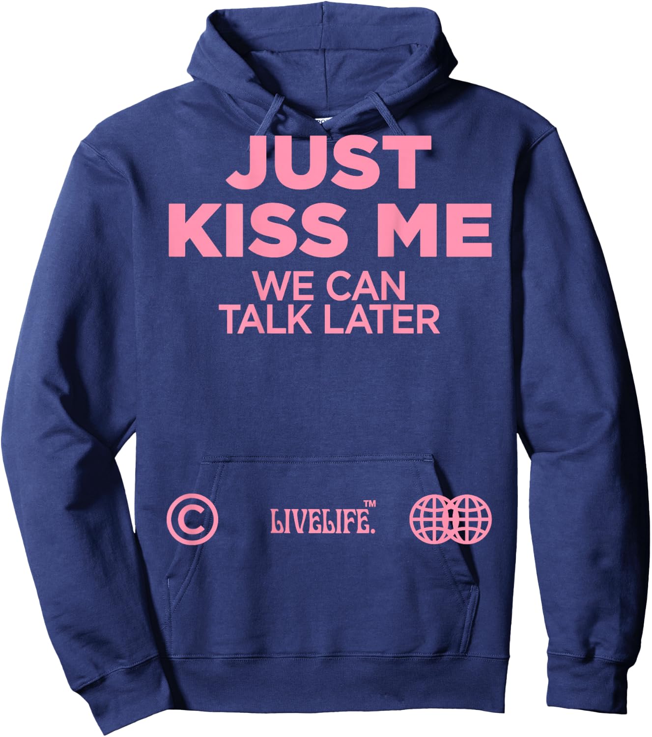 Just Kiss Me We Can Talk Later Love Valentine's Day Backprint , black Hoodie - Hoodie | Navy