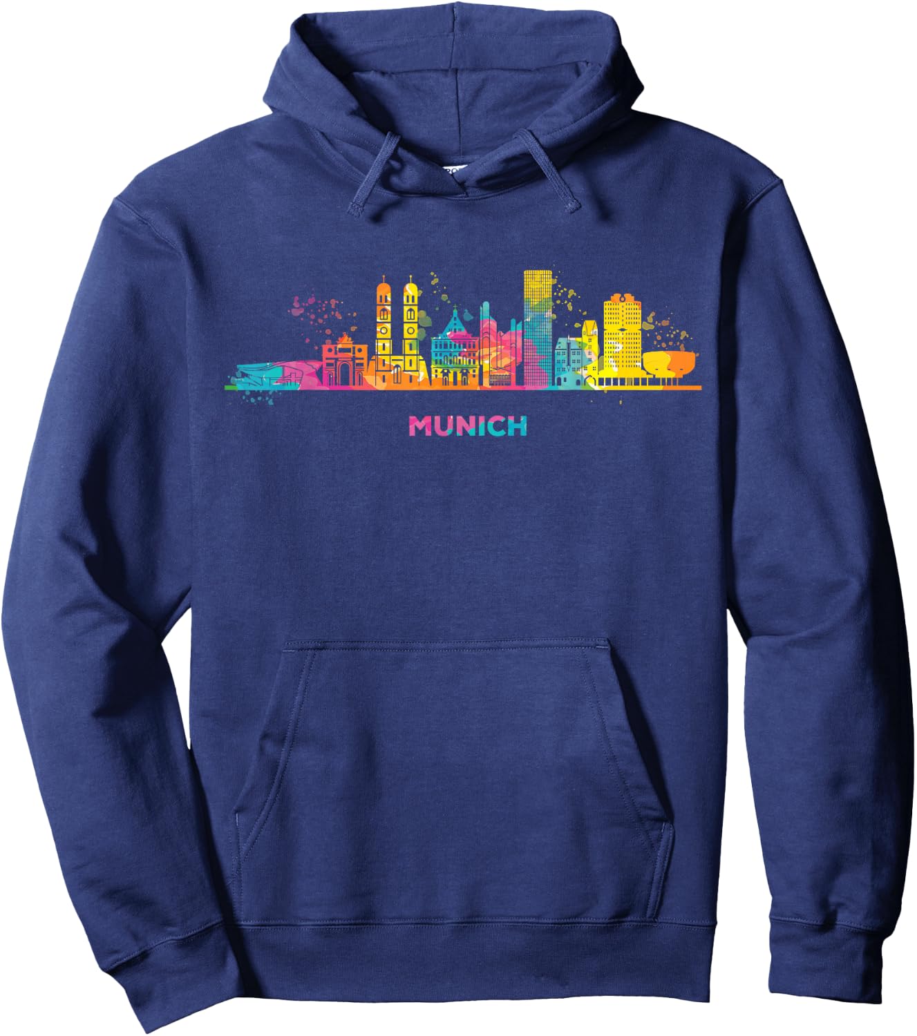 Munich Skyline Colourful Frauenkirche Cityscape Munich , black Hoodie - Hoodie | Navy