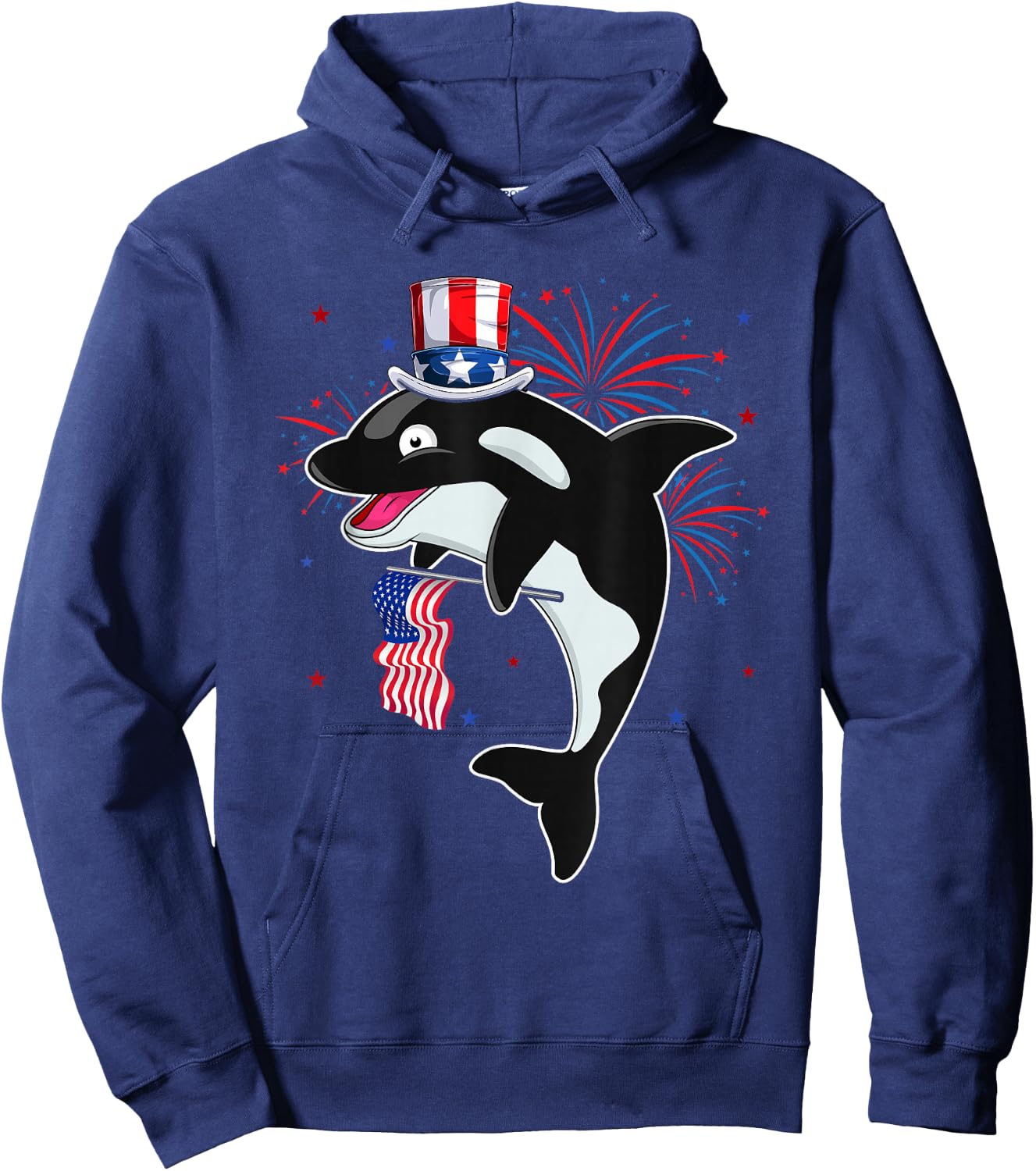 Orca Costume American Flag 4th of July Fireworks Lover Hoodie - Hoodie | Navy