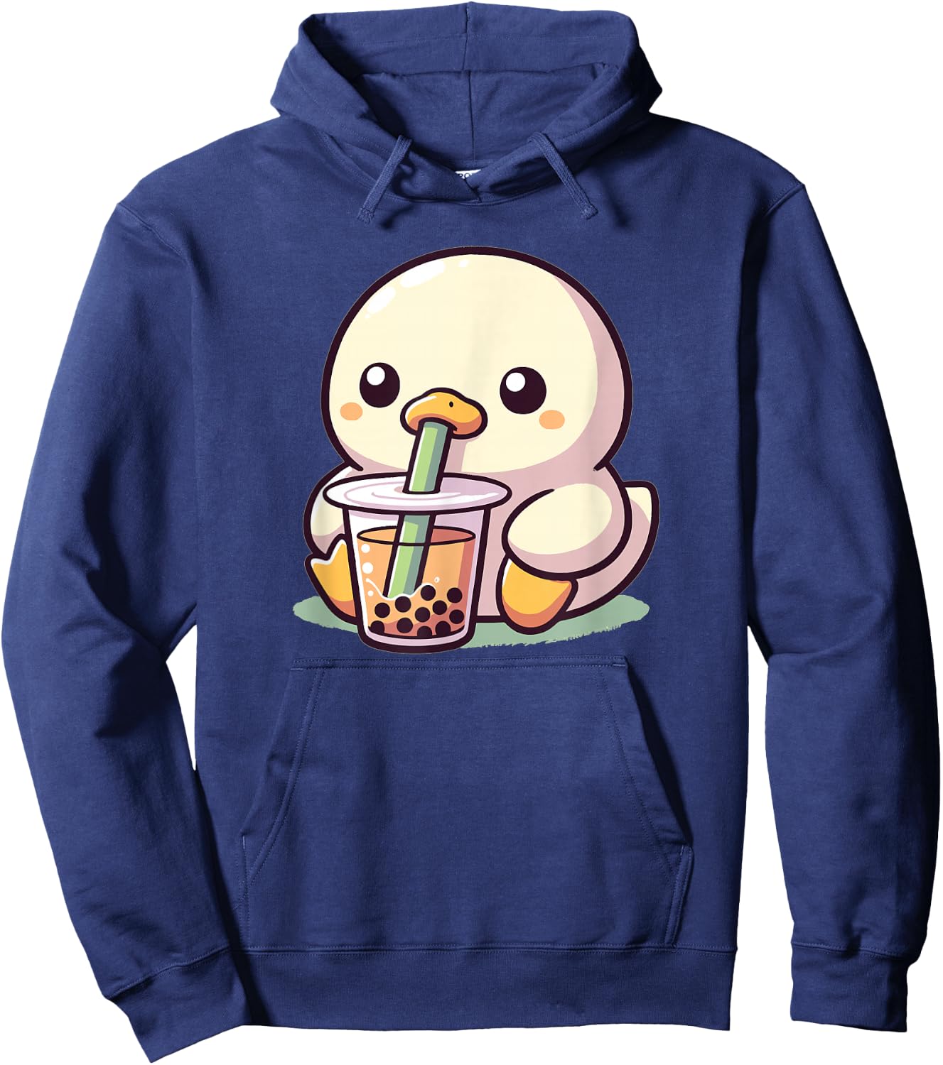 Discover Animal Designs In Kawaii Style Here Women's Kawaii Duck Bubble Tea Boba Duck Black Small Regular Fit Short Sleeve Cotton 65% Polyester 35% Hoodie - Hoodie | Navy
