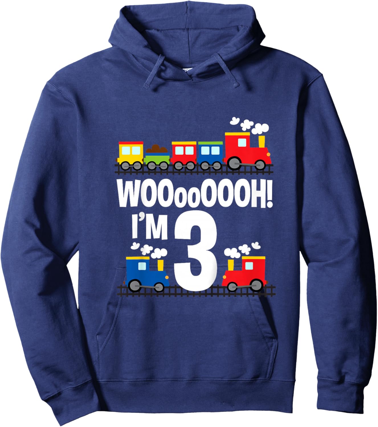 Boys WOOooOOOH! I'm 3 Trains Birthday for Toddlers Hoodie - Hoodie | Navy