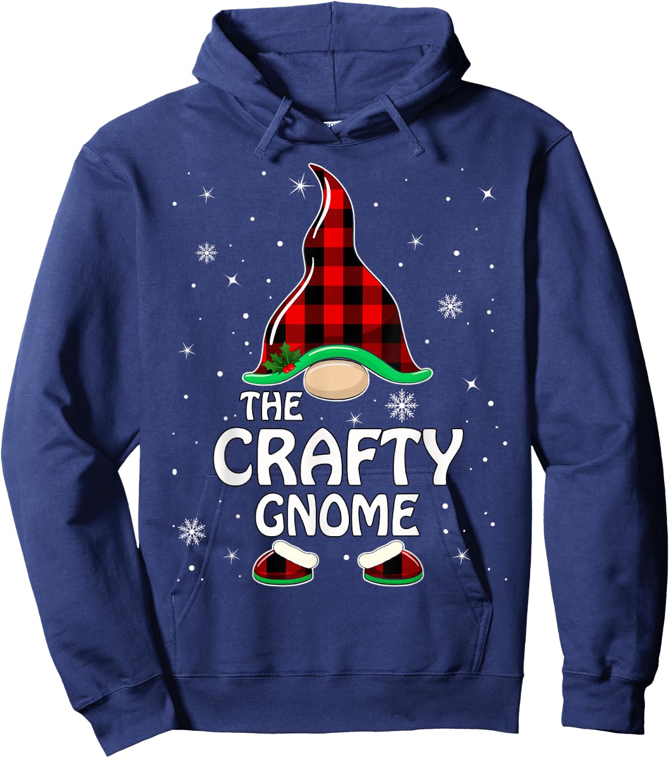 Crafty Gnome Buffalo Plaid Matching Family Christmas Pajama Hoodie - Hoodie | Navy