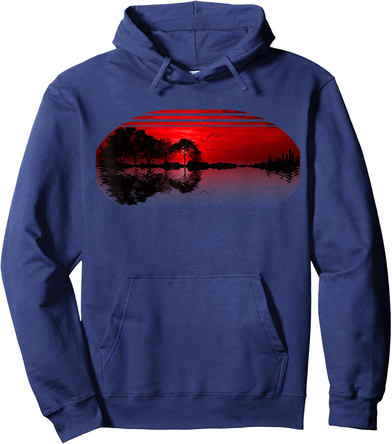 Guitar Sunset Sky Trees City Lake Reflection Special Design Hoodie - Hoodie | Navy