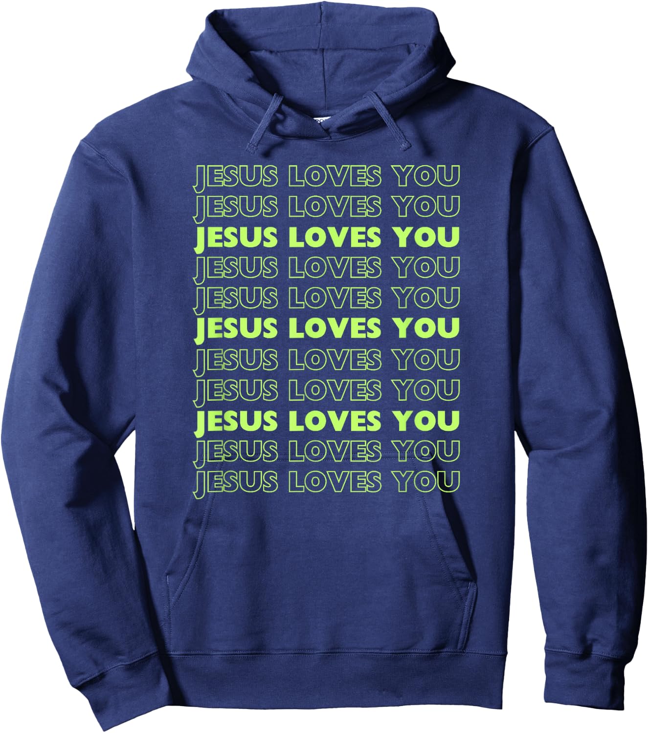 Jesus Loves You with lime green letters Christian Hoodie - Hoodie | Navy