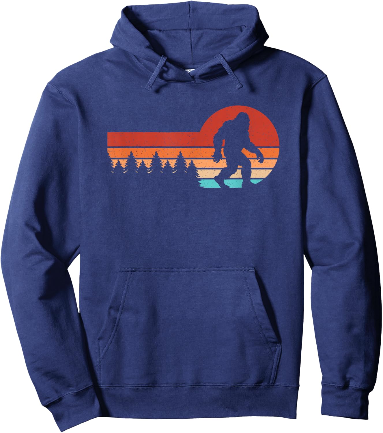 Retro Bigfoot Forest Trees Vintage Sasquatch Men Hoodie - Hoodie | Navy