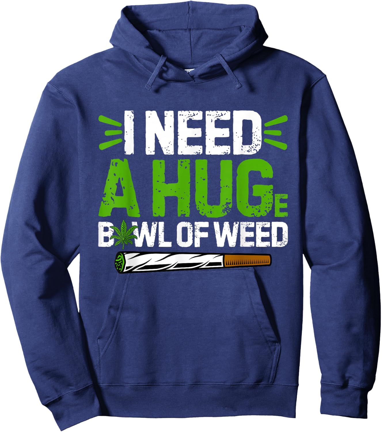 Generic -Adults Black Hemp 100% Cotton Short Sleeve X-Small I Need A Hug Funny Huge Bowl Of Weed Smoking Marijuana Hoodie - Hoodie | Navy