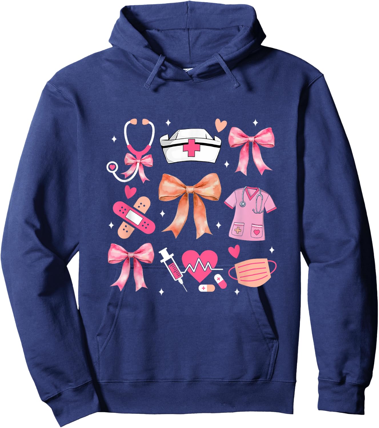 Cute Pink Coquette Bow Nurse Life Nursing Design Hoodie - Hoodie | Navy