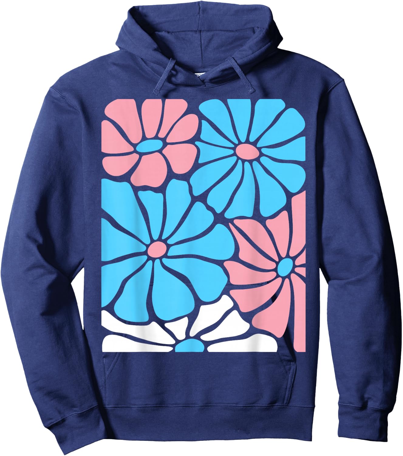 Bold Trans Pride Flowers In Transgender Flag Colors Hoodie - Hoodie | Navy
