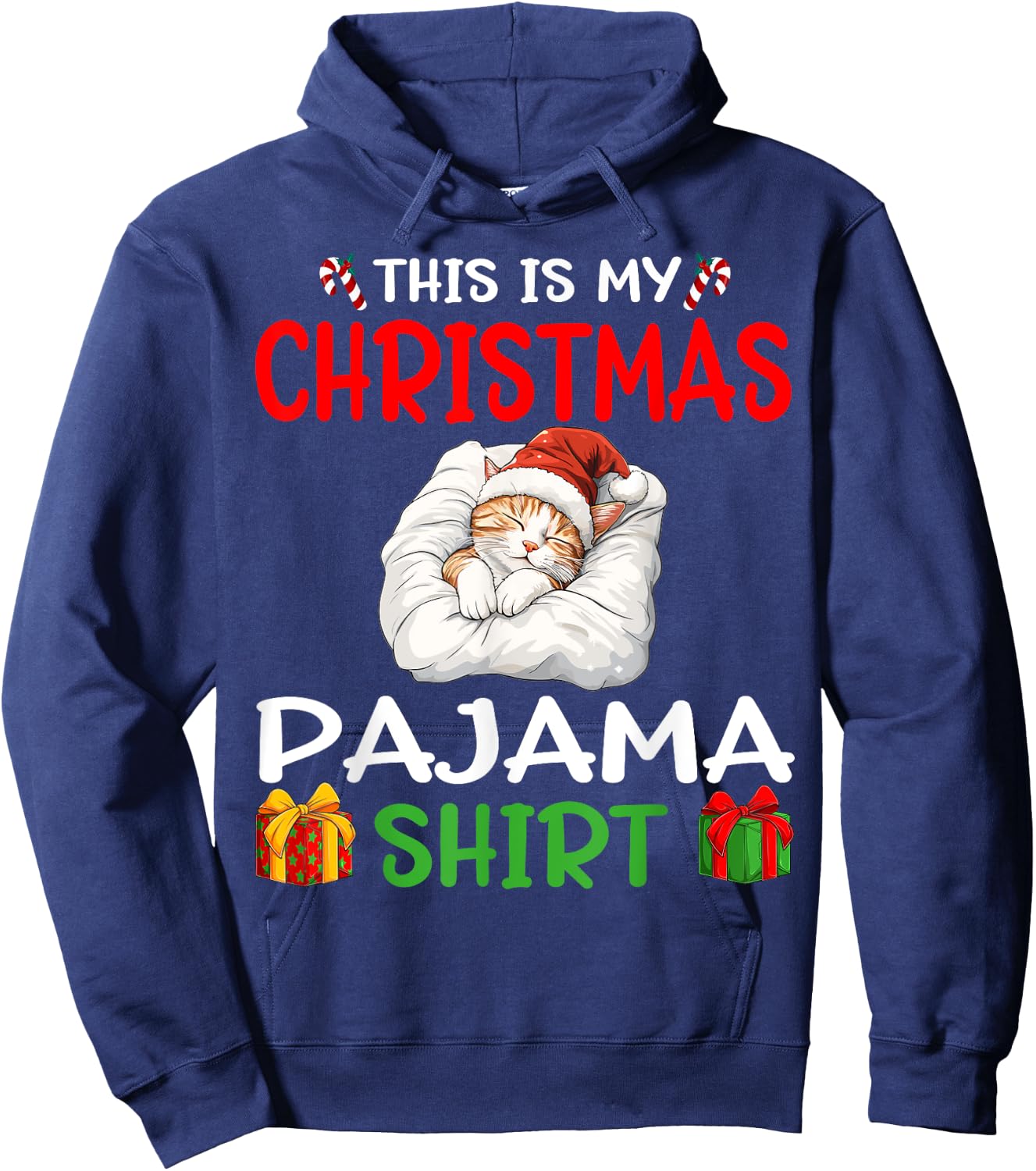 Cute Cat Kitten Animal This is my Christmas Pajama Hoodie - Hoodie | Navy