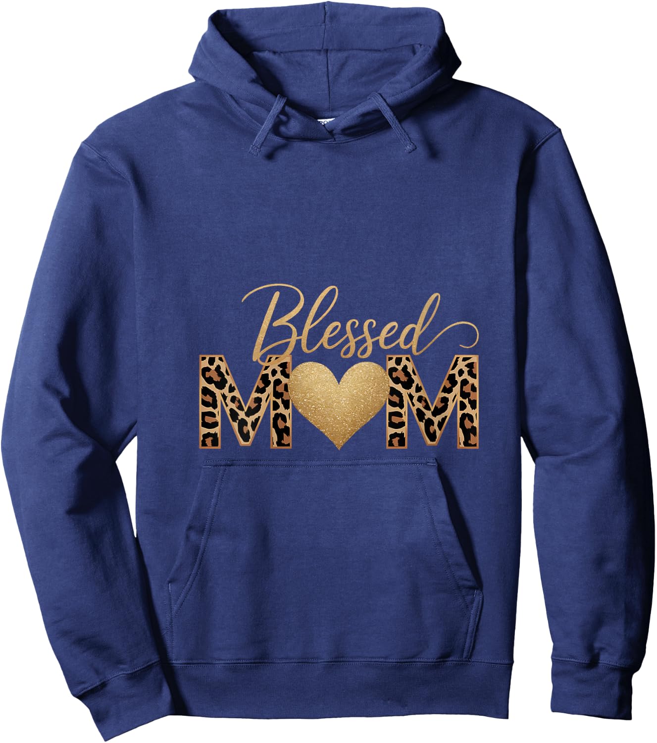 Women's Mama Women Blessed Mom Leopard Print Happy Mothers Day V-Neck Hoodie - Hoodie | Navy