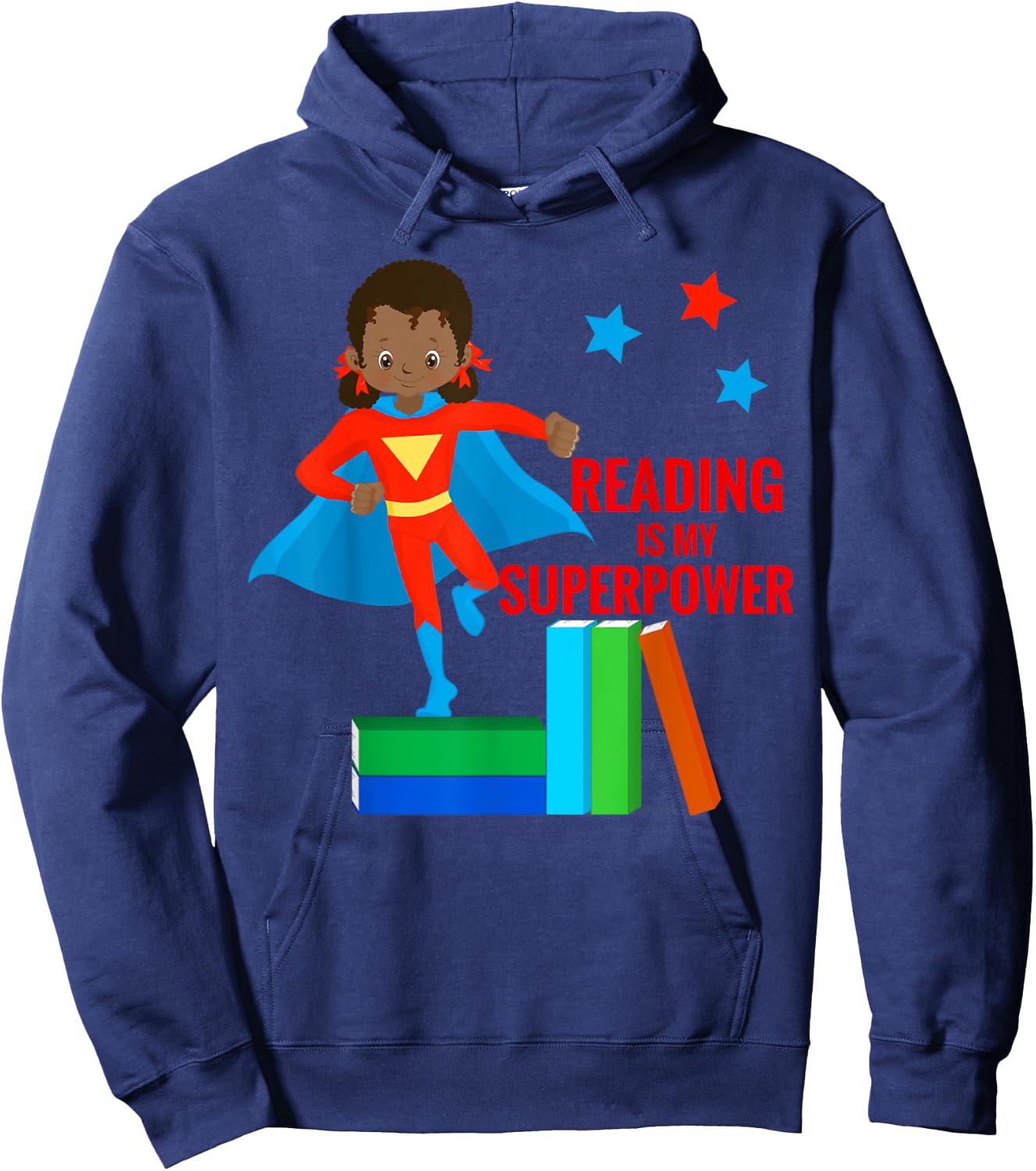 Reading is My Superpower African American Girl Books T Shirt Hoodie - Hoodie | Navy