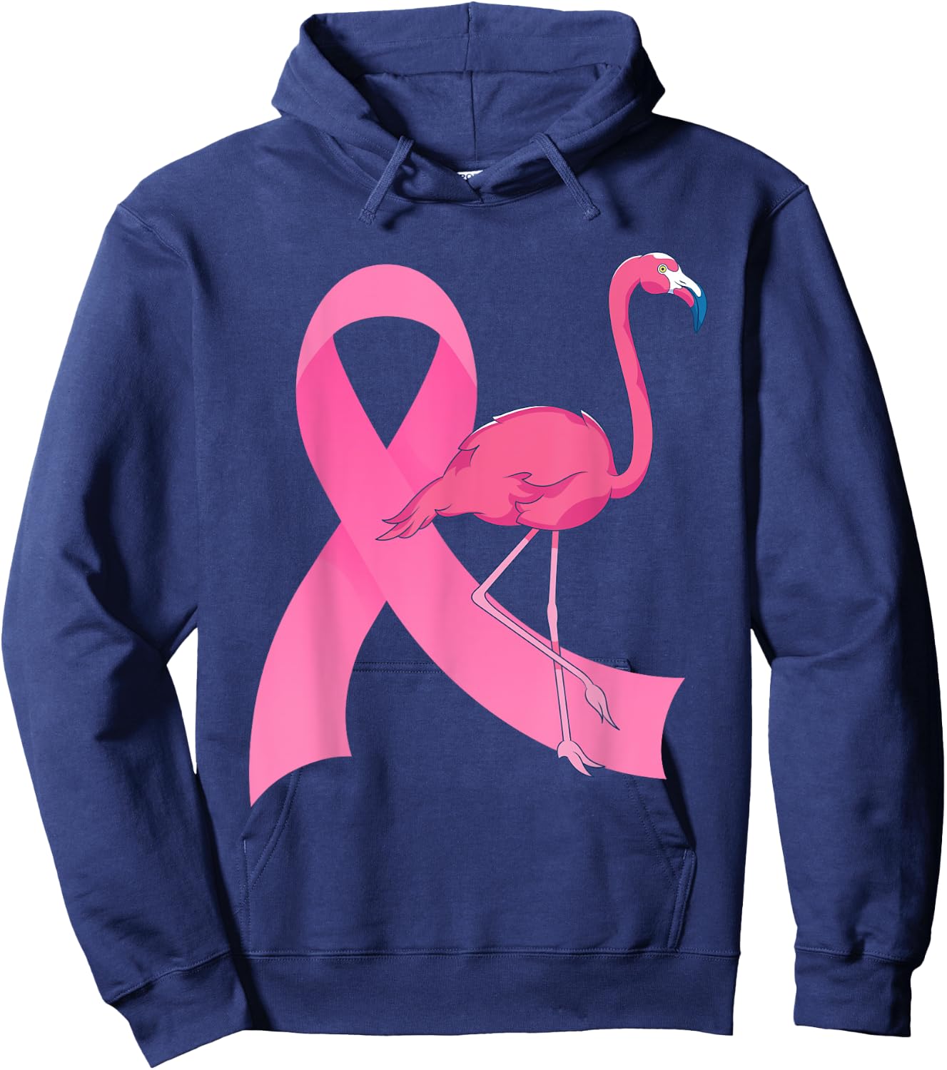 Exotic Animal Flamingo Pink Ribbon Breast Cancer Awareness Hoodie - Hoodie | Navy