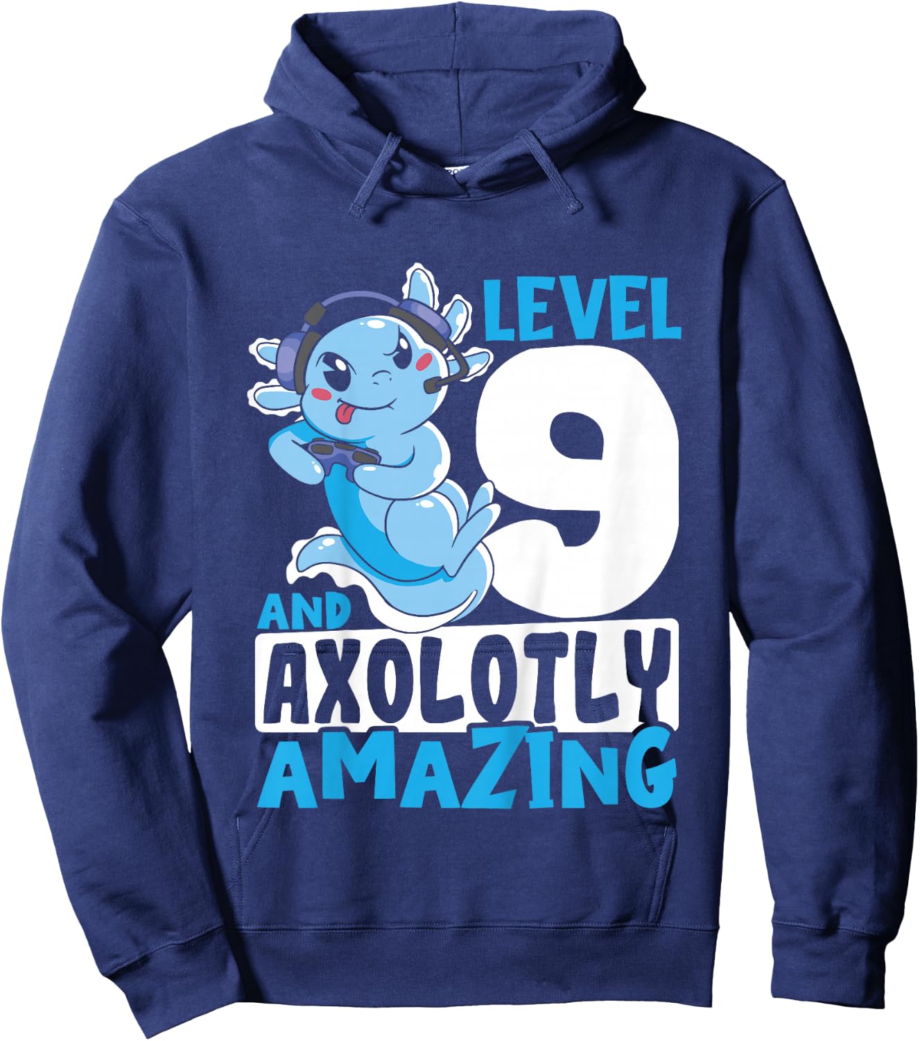 Kids Axolotl Birthday Gaming 9 Year Old Axolotl 9th Birthday Hoodie - Hoodie | Navy