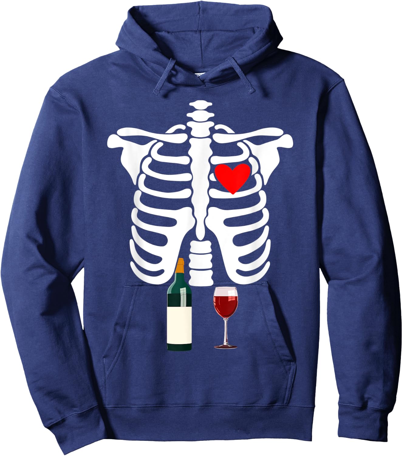 Rib Cage Skeleton X-Ray Drink Wine Halloween Costume Hoodie - Hoodie | Navy