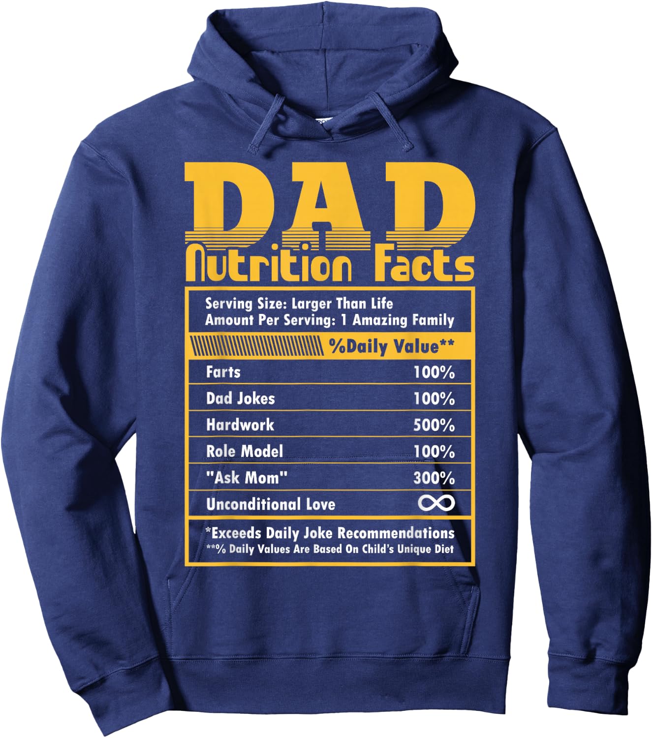 Dad Nutrition Facts Fathers Day Funny Hoodie - Hoodie | Navy
