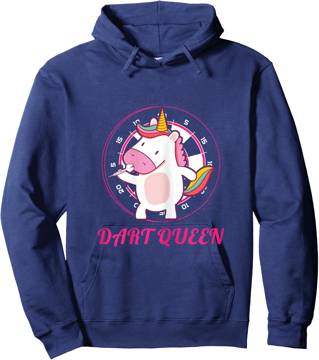 Women's Dart Queen Unicorn Darts Funny Dart Player Saying Hoodie - Hoodie | Navy