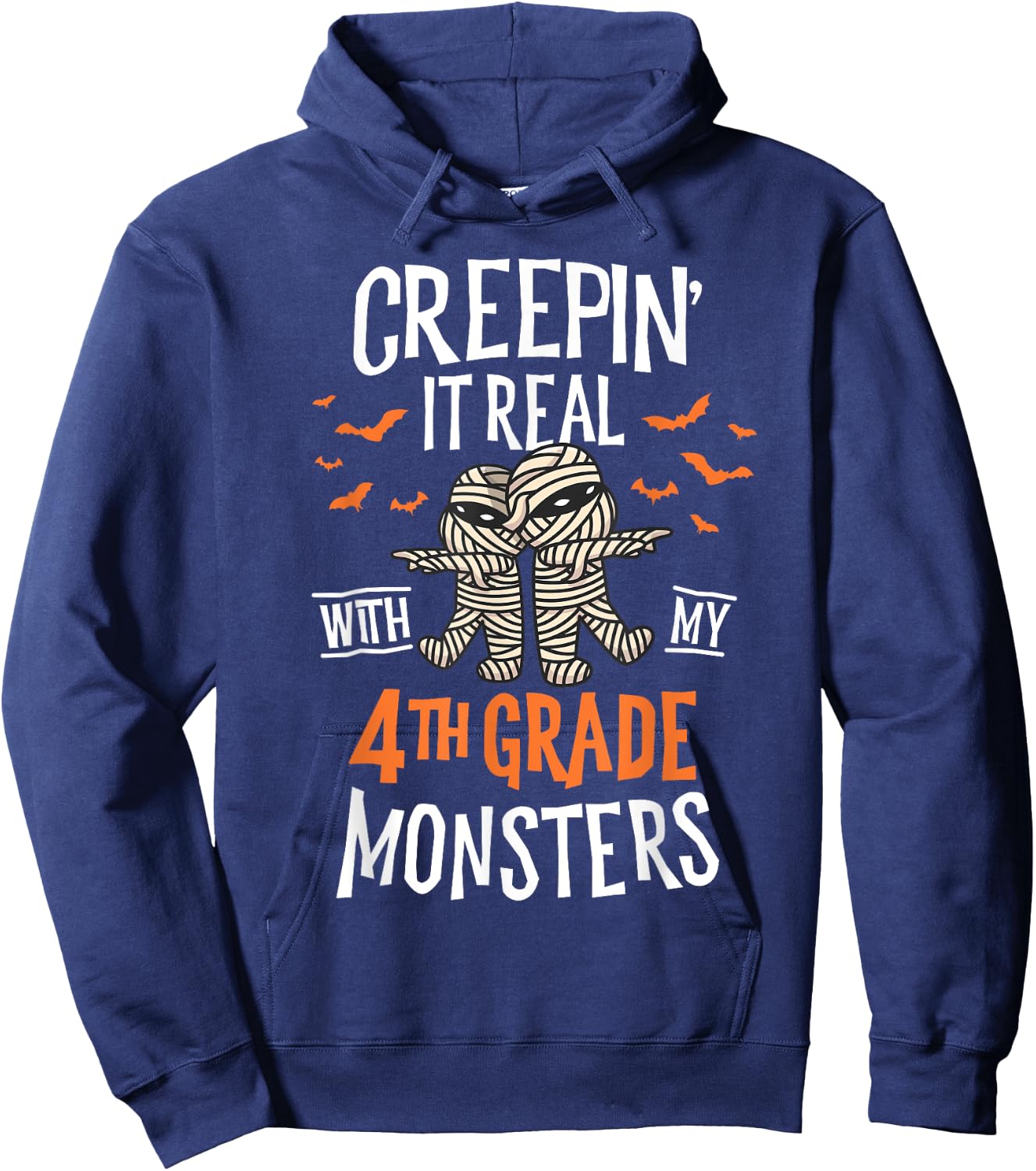 Creepin It Real With My 4th Grade Monsters Halloween Teacher Hoodie - Hoodie | Navy