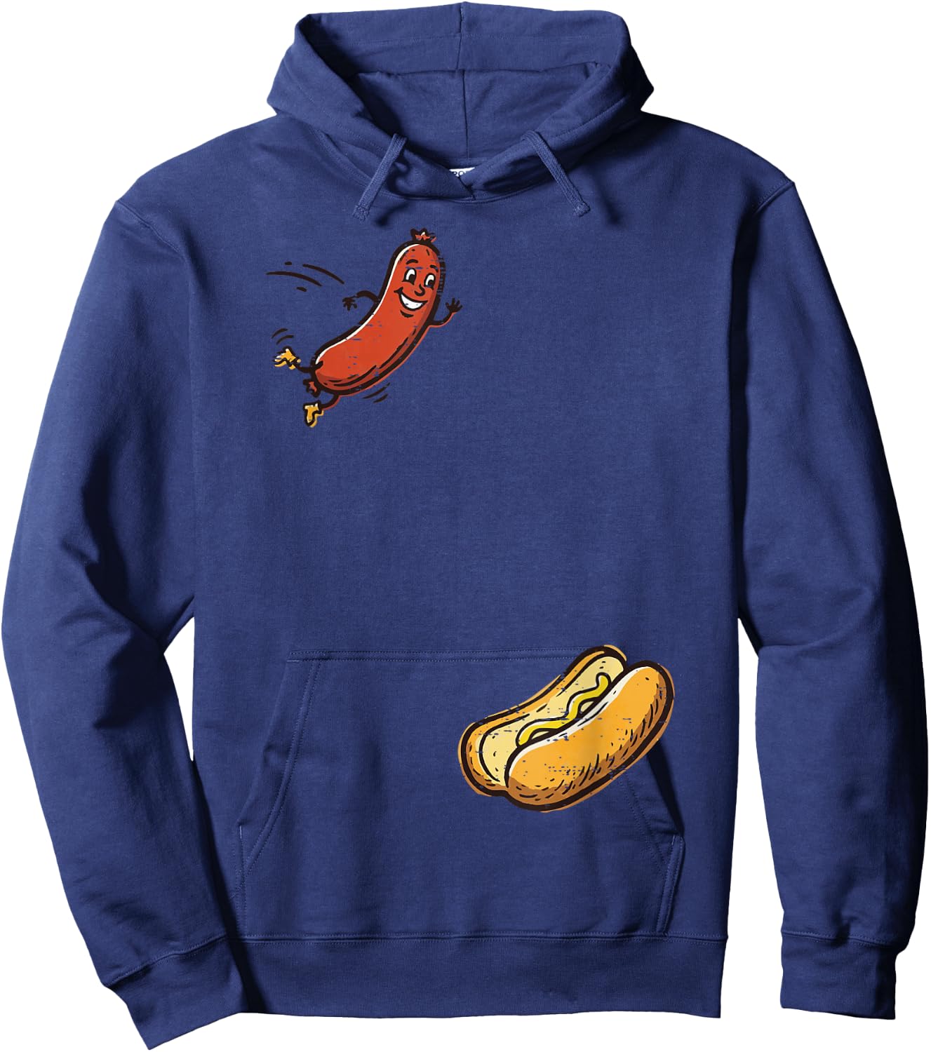 Hotdog Jumping Into Bun Funny Hot Dog Sausage Men Women Kids Hoodie - Hoodie | Navy