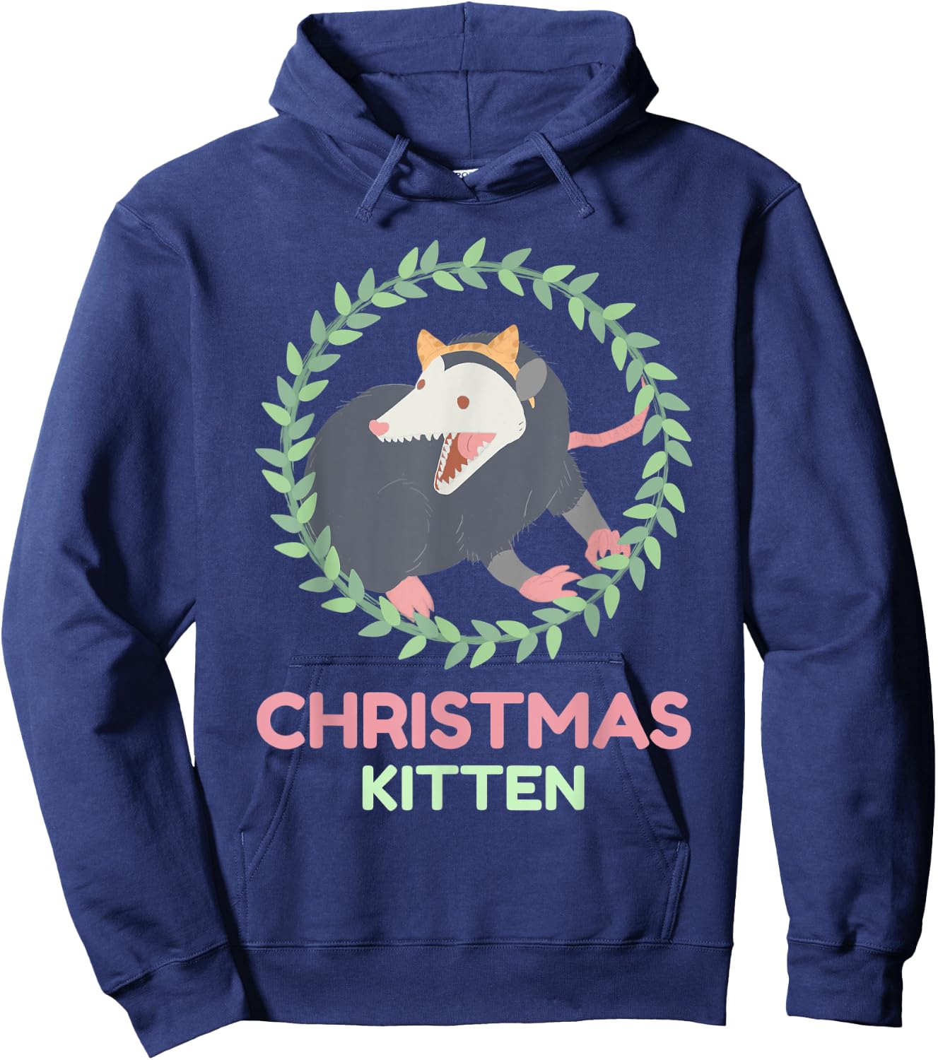 Xmas Possum Kitten - Creepy Cute Pastel Goth Christmas Hoodie - Hoodie | Navy