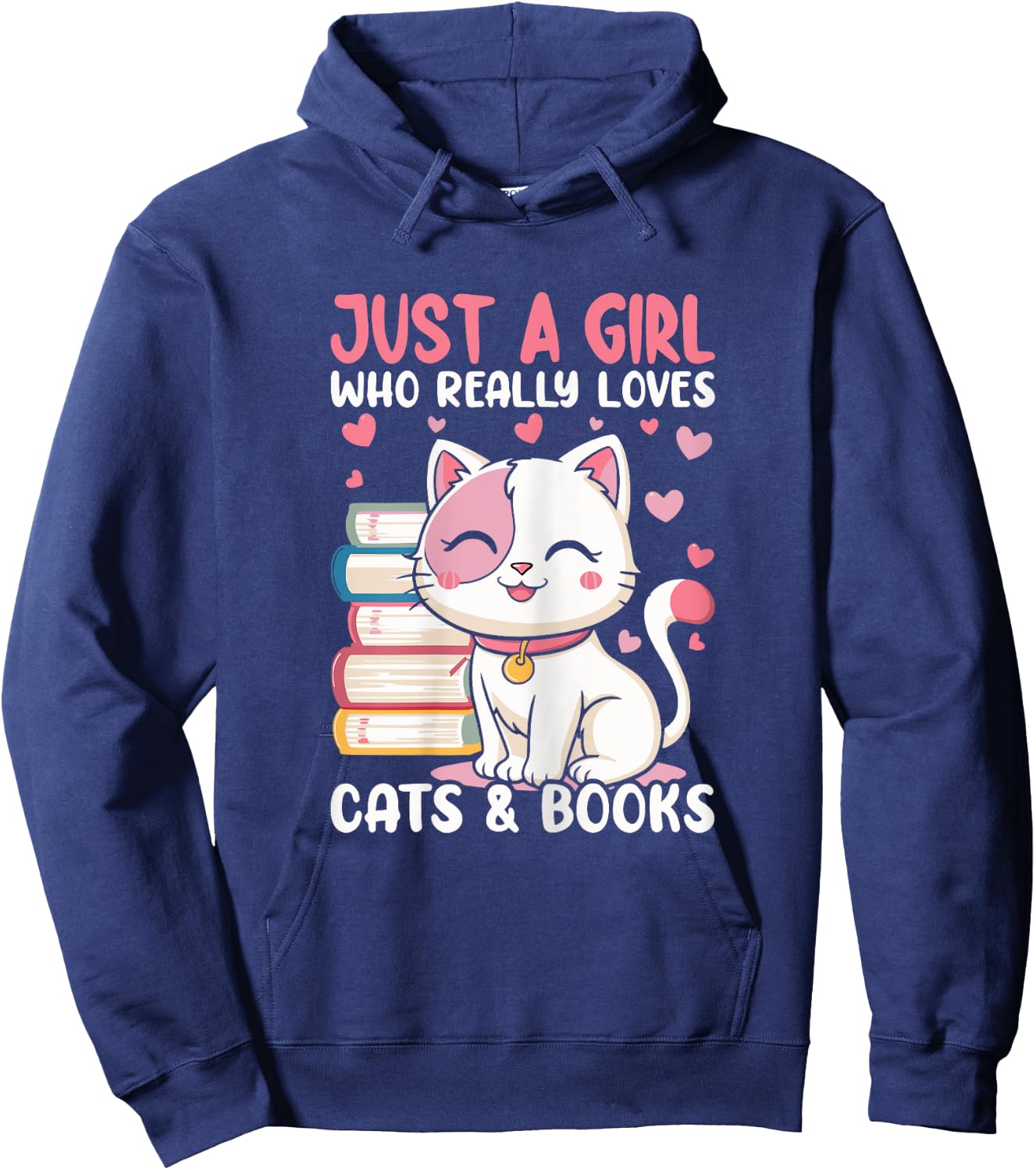 Girl Who Loves Cats and Books Cute Hoodie - Hoodie | Navy