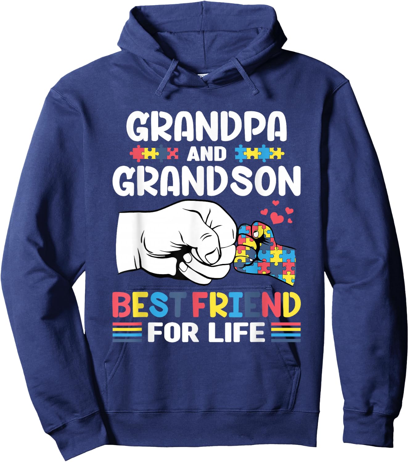 Proud Support Autism Grandpa And Grandson Autism Awareness Hoodie - Hoodie | Navy