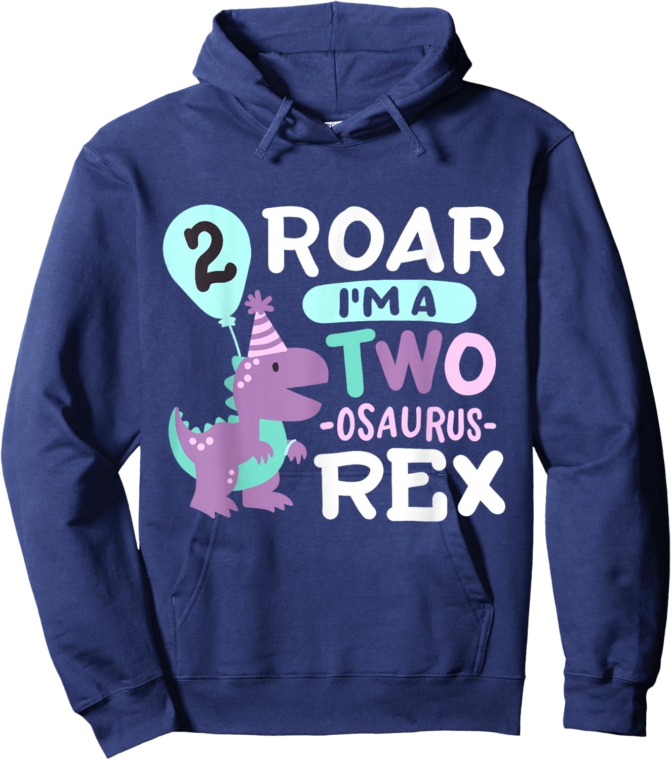 2nd Birthday Dinosaur T Rex Two Osaurus 2 Years Old Kids Hoodie - Hoodie | Navy
