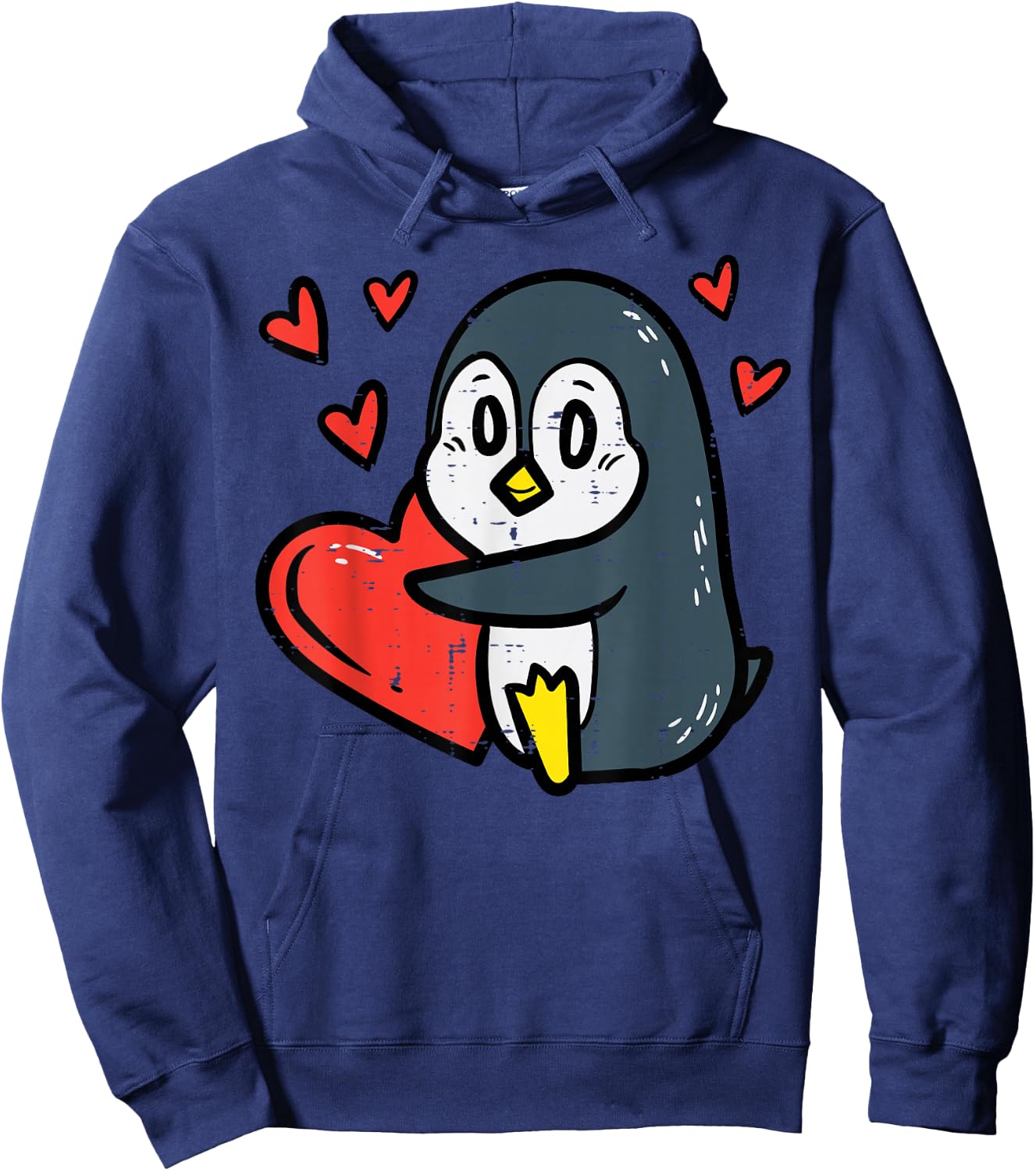 Valentines Day Penguin Heart Boys Girls Kids Toddlers Baby Hoodie - Hoodie | Navy