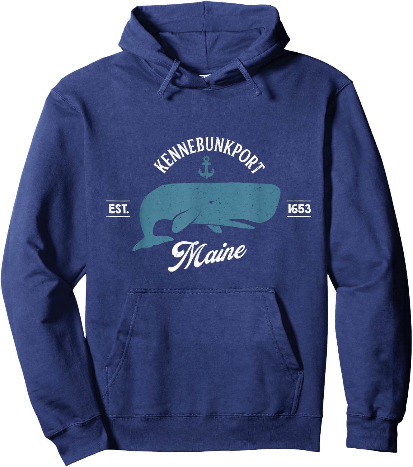 Vintage Ocean Whale Anchor Kennebunkport Maine Nautical Hoodie - Hoodie | Navy