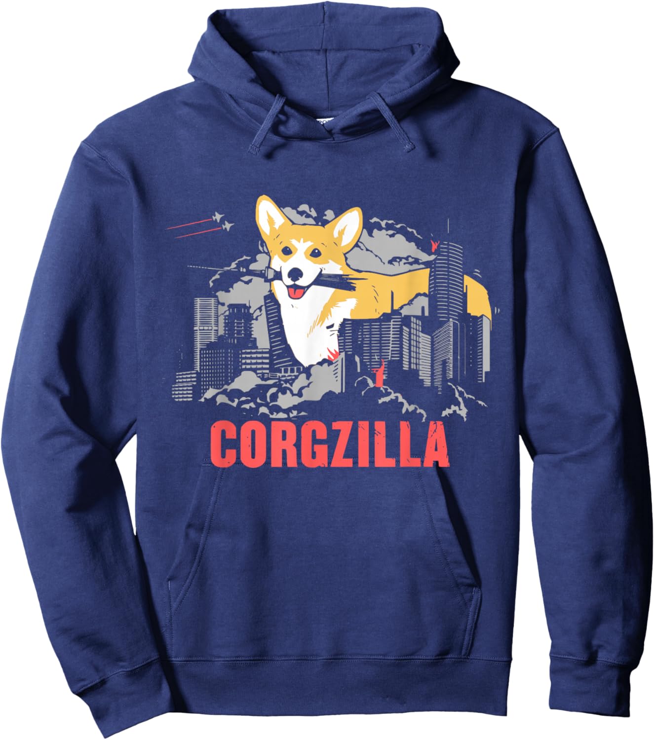 "Corgzilla" Funny Dog Corgi Lover Hoodie - Hoodie | Navy