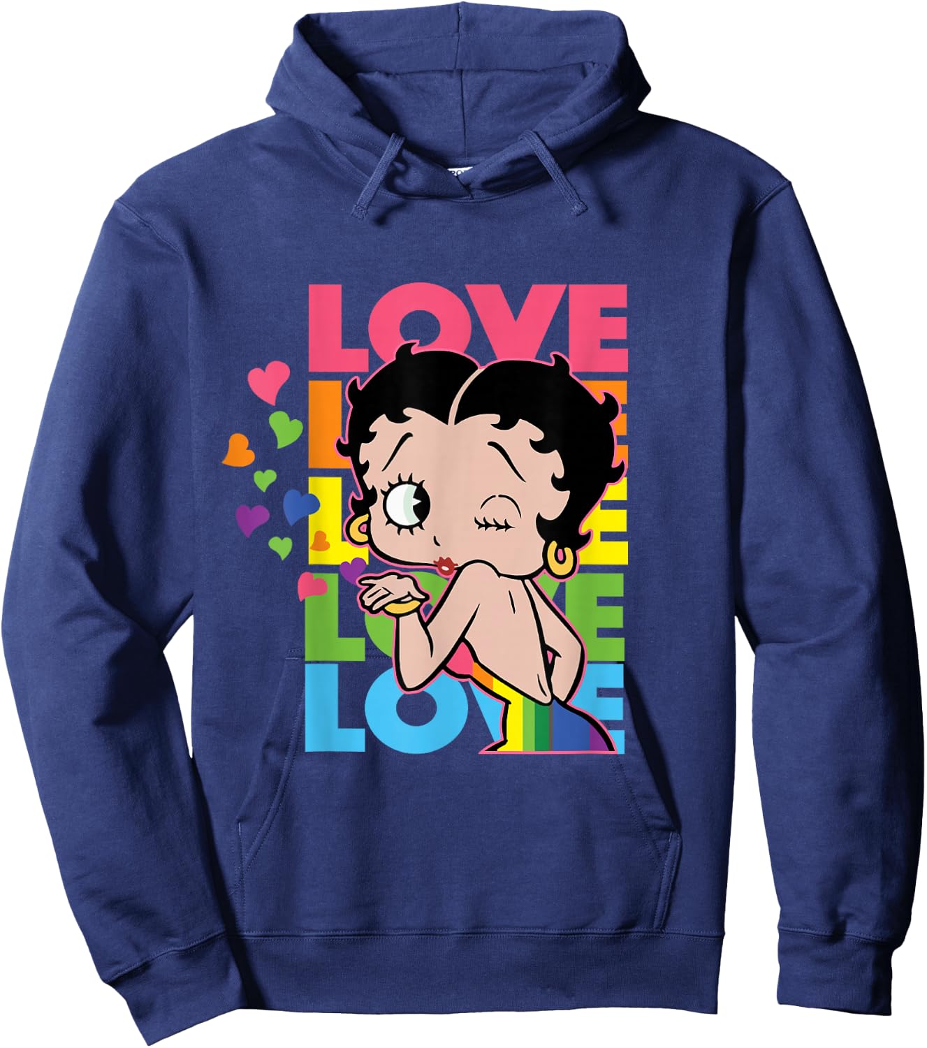 Betty Boop Valentine's Day Rainbow Love Text Stack Hoodie - Hoodie | Navy